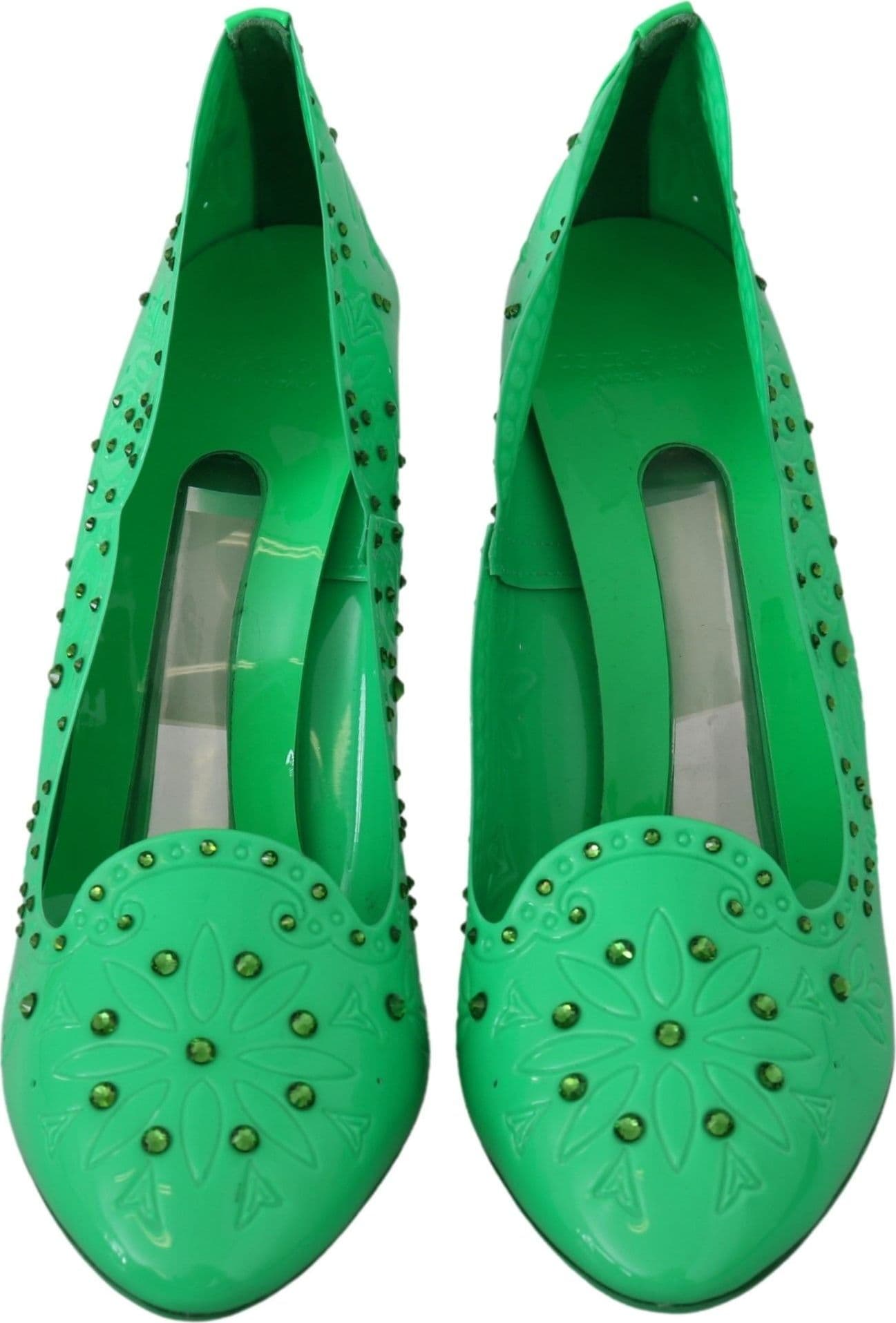 Dolce & Gabbana Green Crystal Floral Heels CINDERELLA Shoes - 3