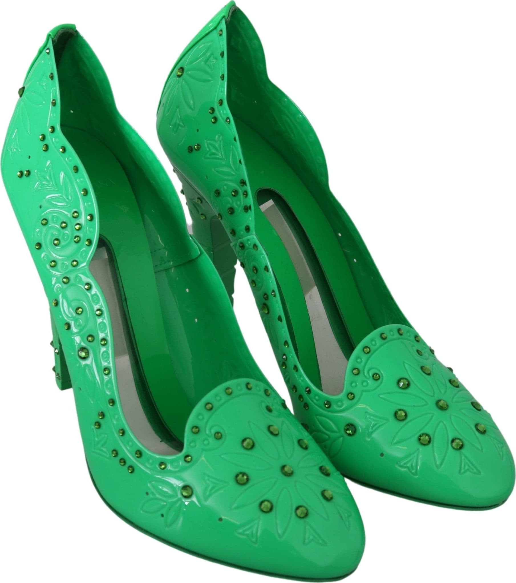 Dolce & Gabbana Green Crystal Floral Heels CINDERELLA Shoes - 4