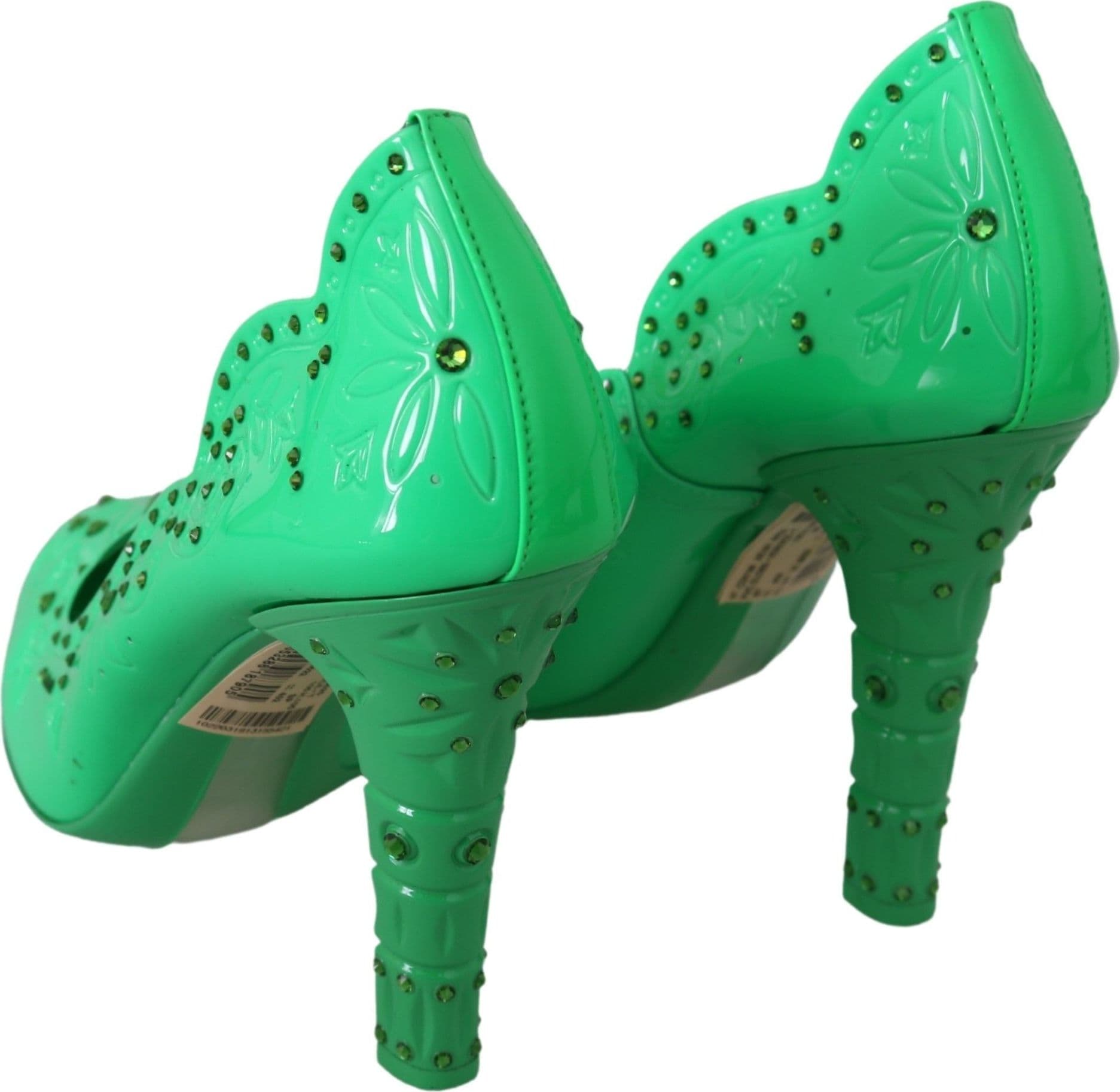 Dolce & Gabbana Green Crystal Floral Heels CINDERELLA Shoes - 5