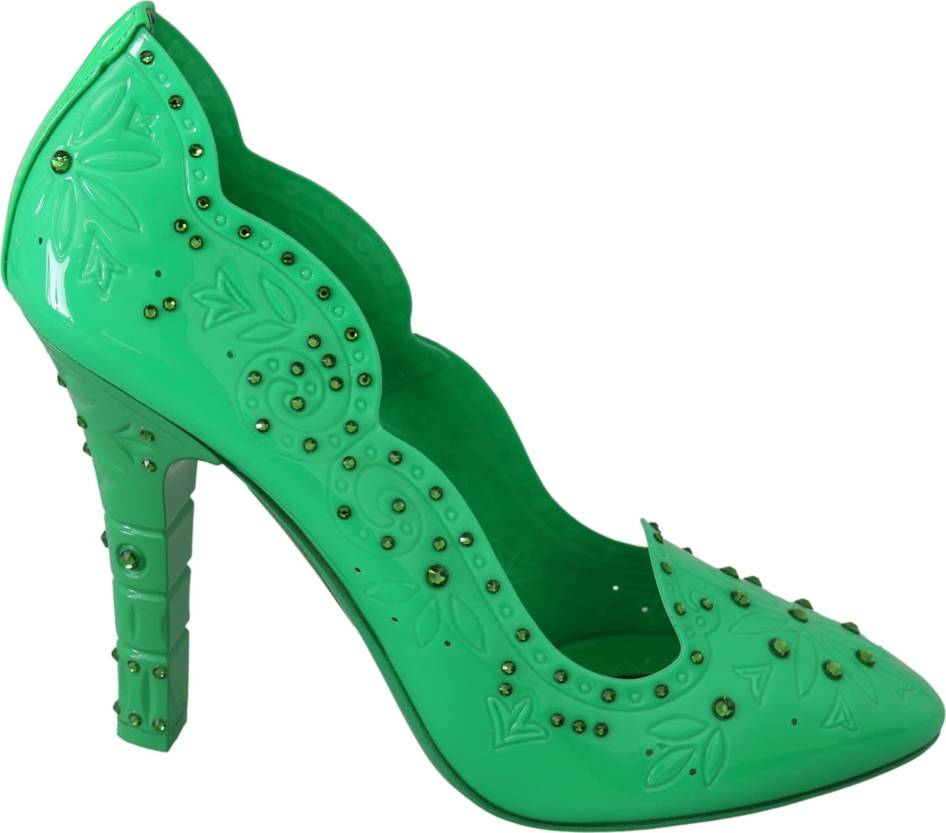 Dolce & Gabbana Green Crystal Floral Heels CINDERELLA Shoes - 6