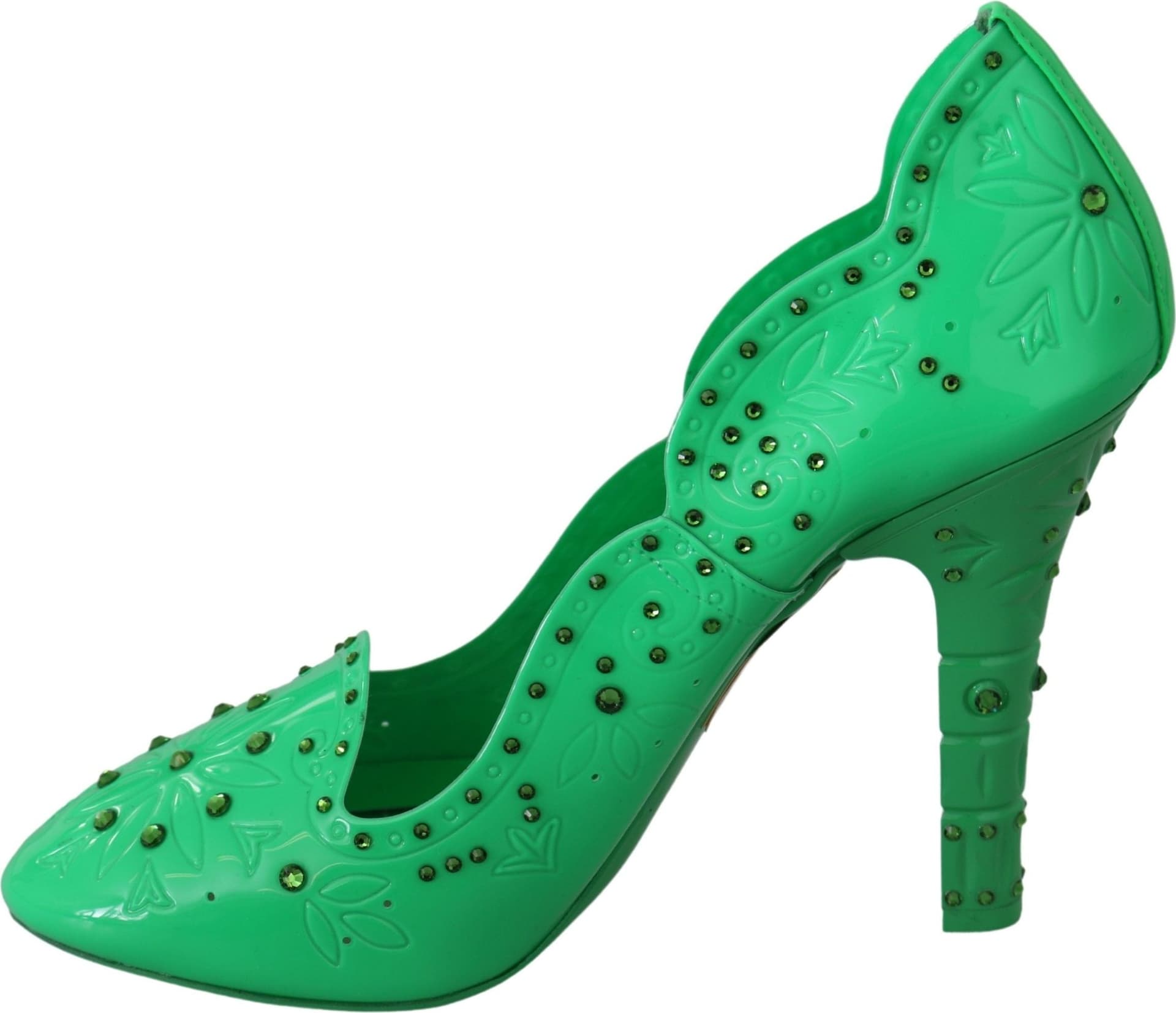 Dolce & Gabbana Green Crystal Floral Heels CINDERELLA Shoes - 7