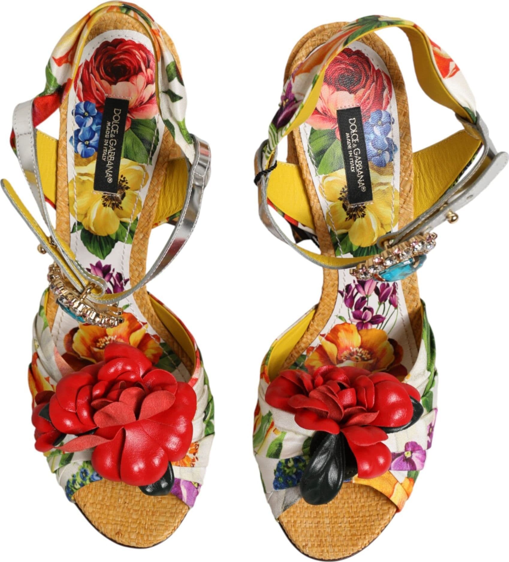 Dolce & Gabbana Multicolor Floral Crystal Embellished Sandals Shoes - 2
