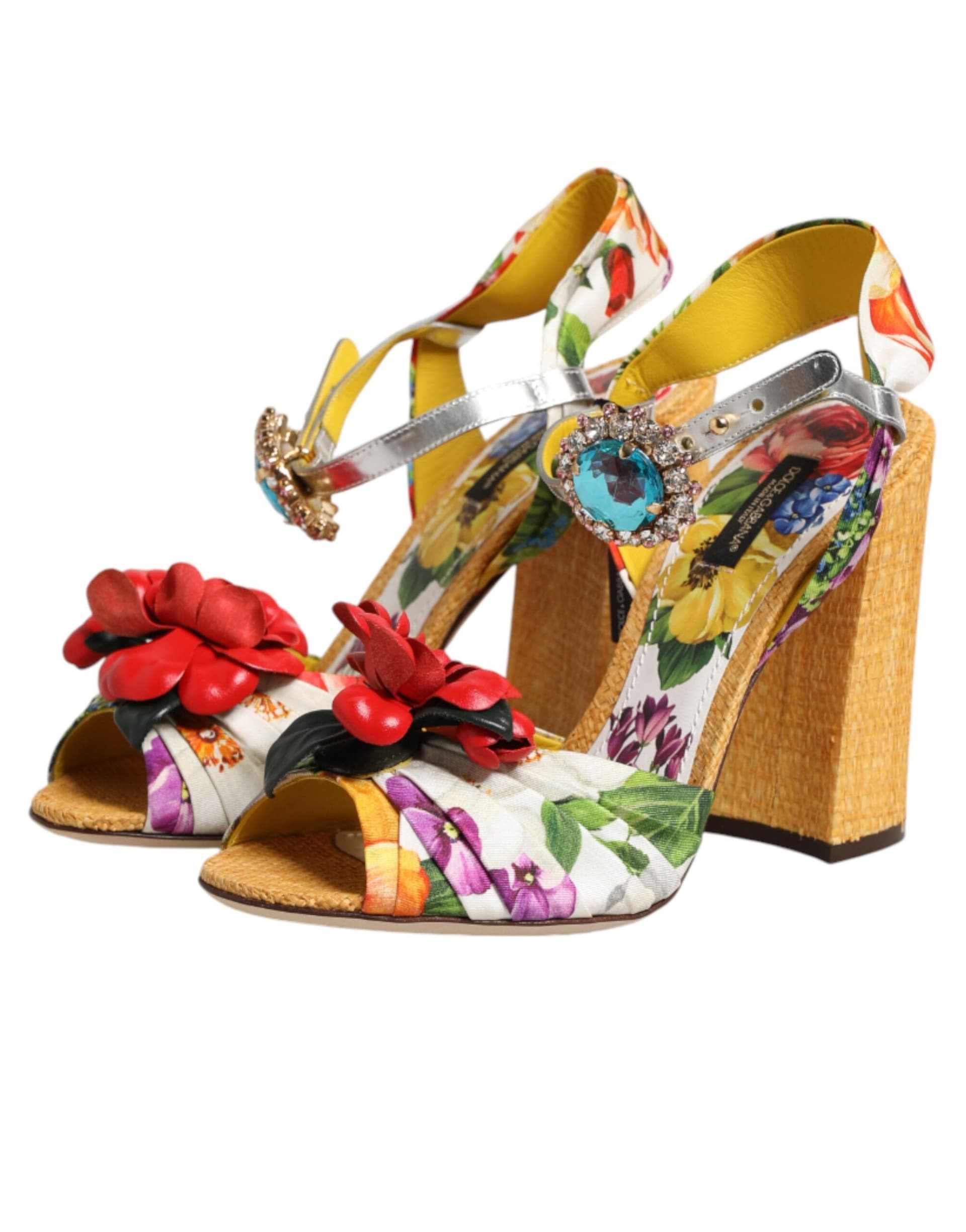 Dolce & Gabbana Multicolor Floral Crystal Embellished Sandals Shoes - 3