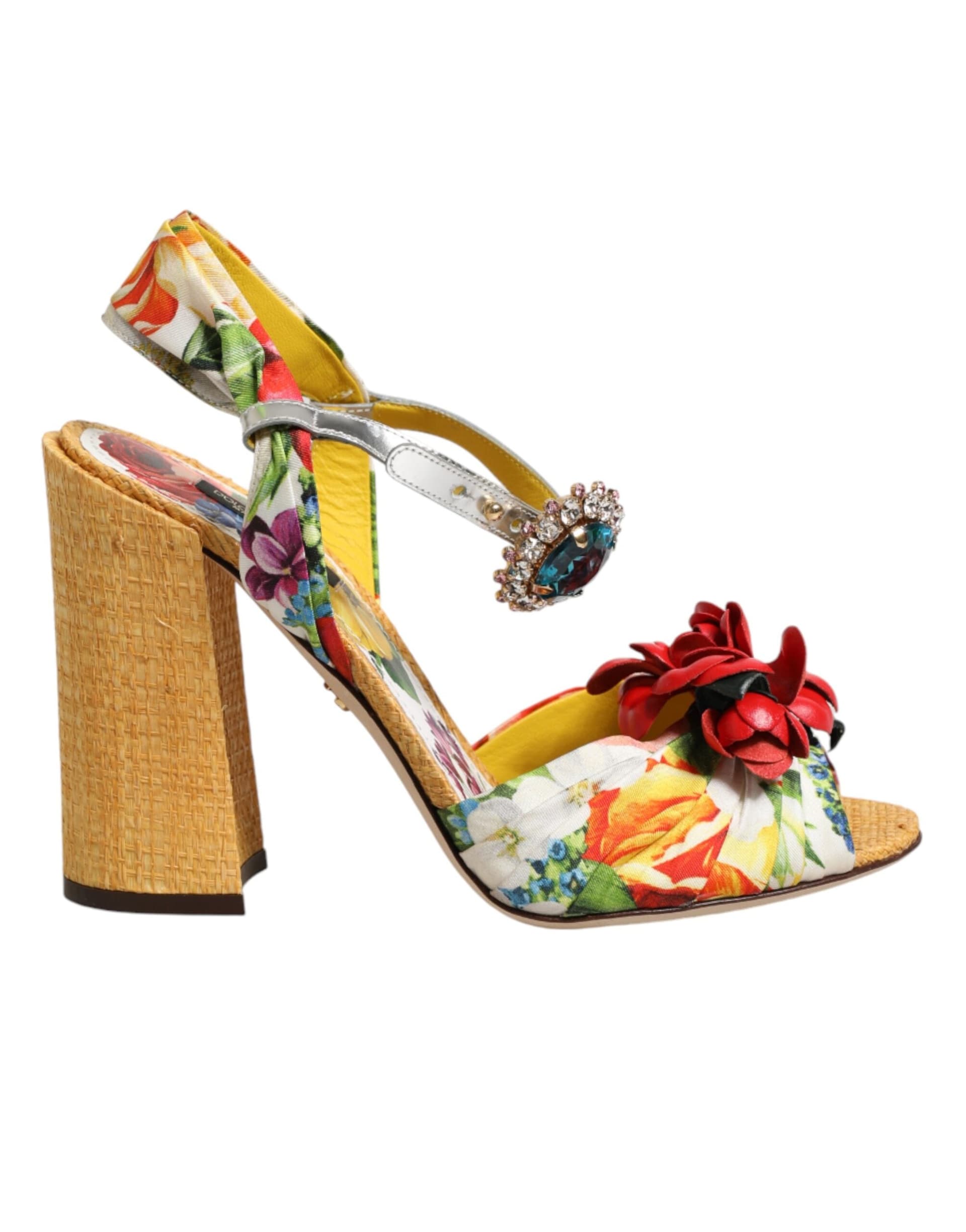 Dolce & Gabbana Multicolor Floral Crystal Embellished Sandals Shoes - 7