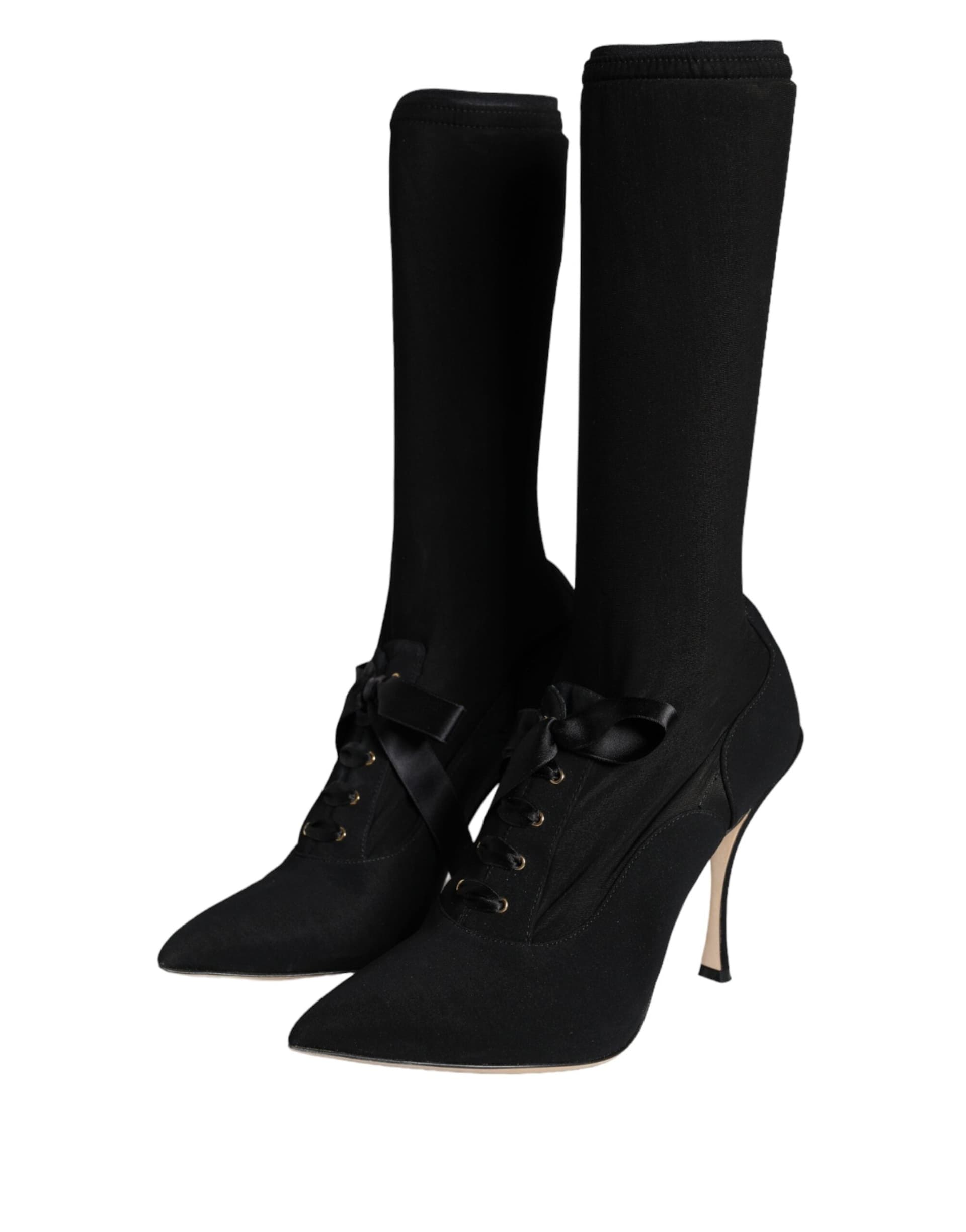 Dolce & Gabbana Black Stiletto Heels Mid Calf Boots Shoes - 2