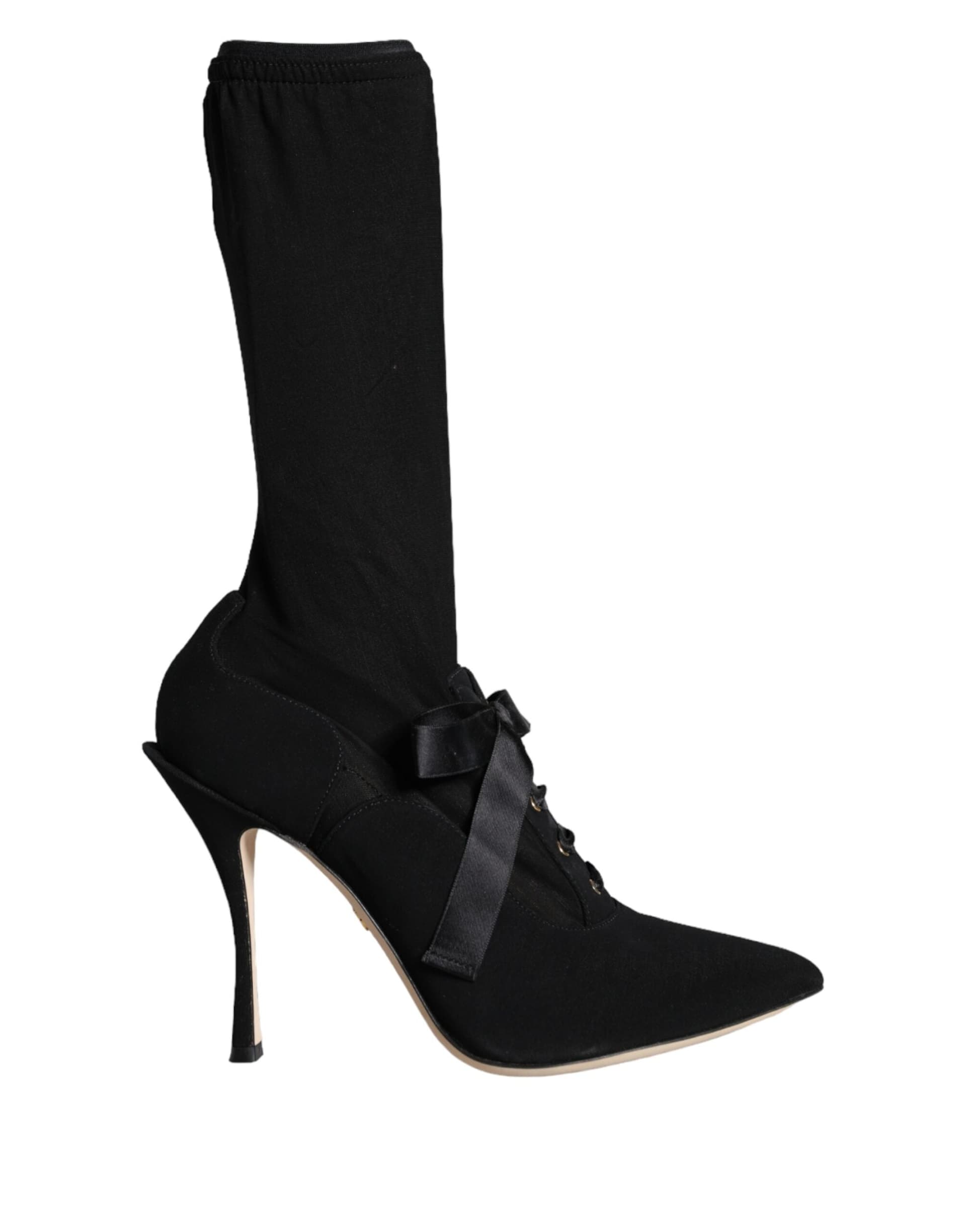Dolce & Gabbana Black Stiletto Heels Mid Calf Boots Shoes - 5