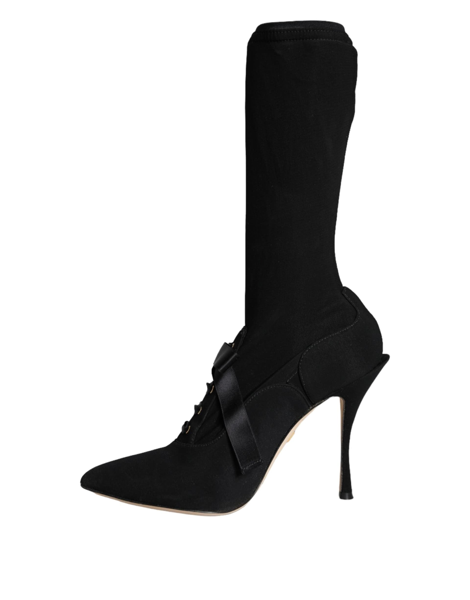 Dolce & Gabbana Black Stiletto Heels Mid Calf Boots Shoes - 6