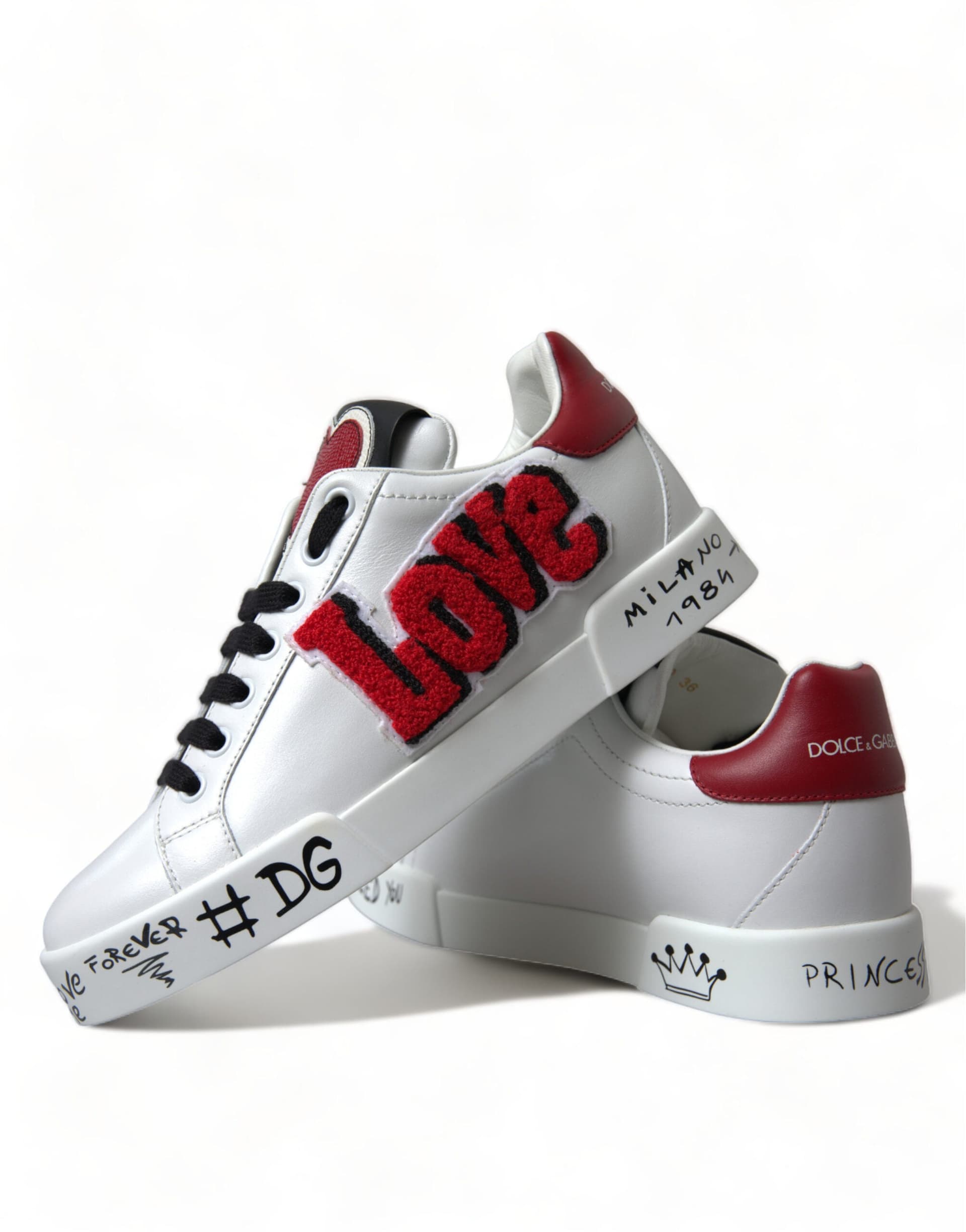 Dolce & Gabbana White Love Patch Portofino Classic Sneakers Shoes - 7
