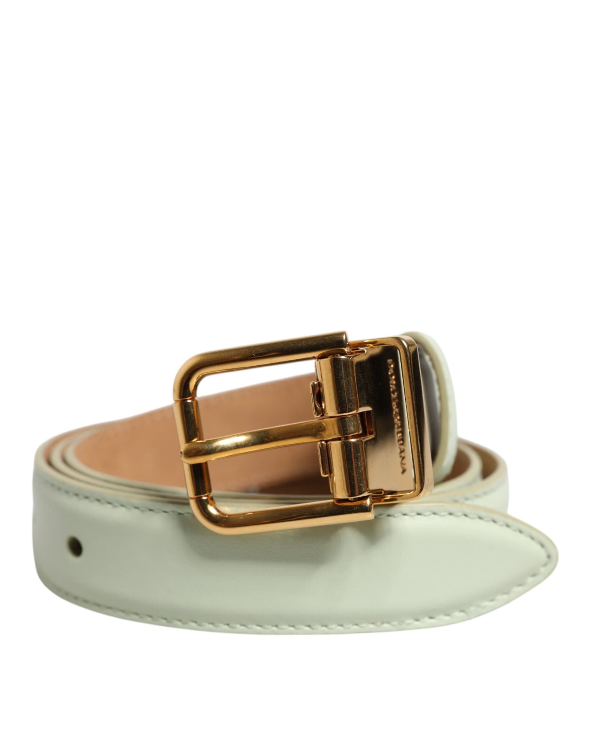 Dolce & Gabbana Light Green Leather Gold Metal Buckle Belt - 2