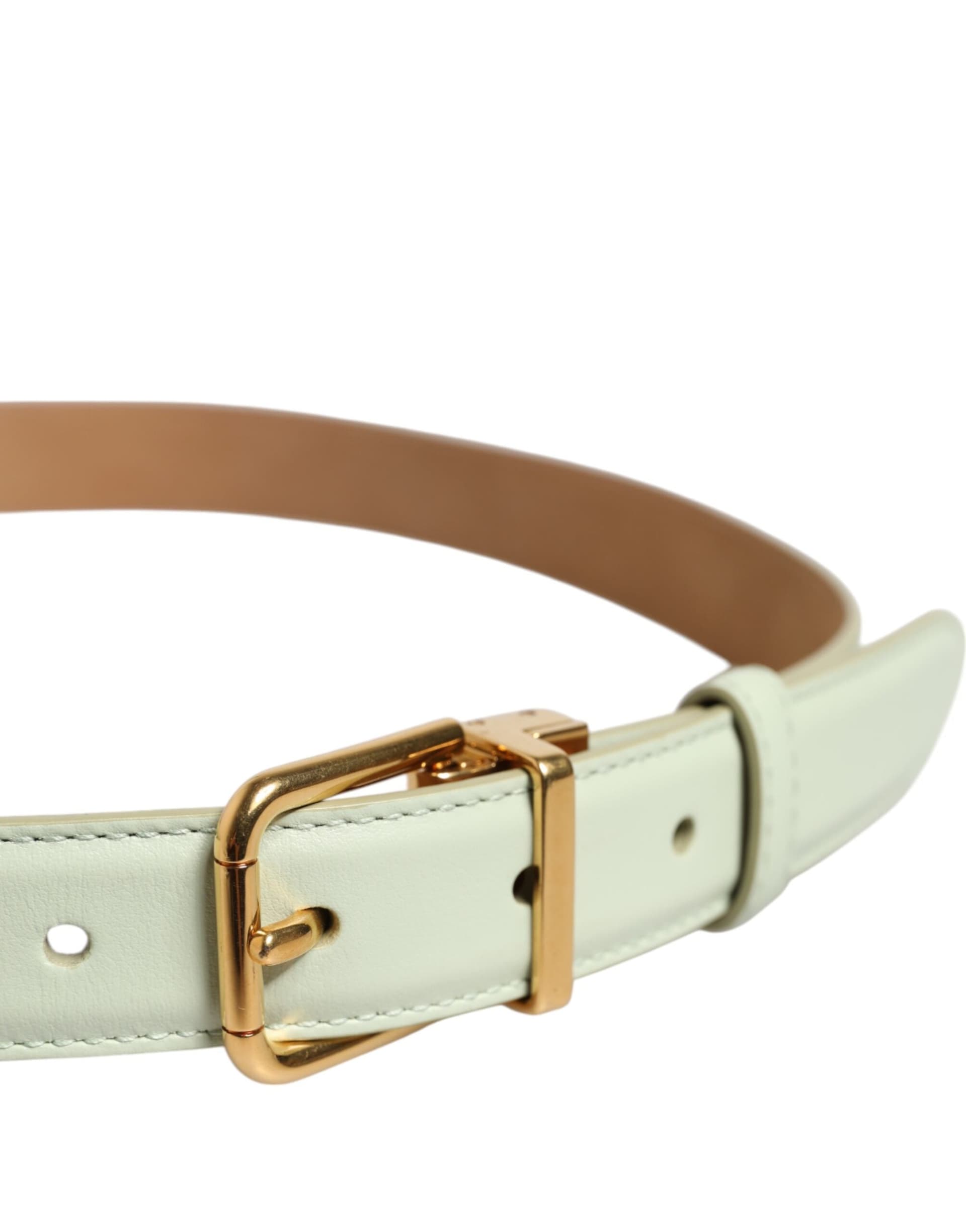 Dolce & Gabbana Light Green Leather Gold Metal Buckle Belt - 4