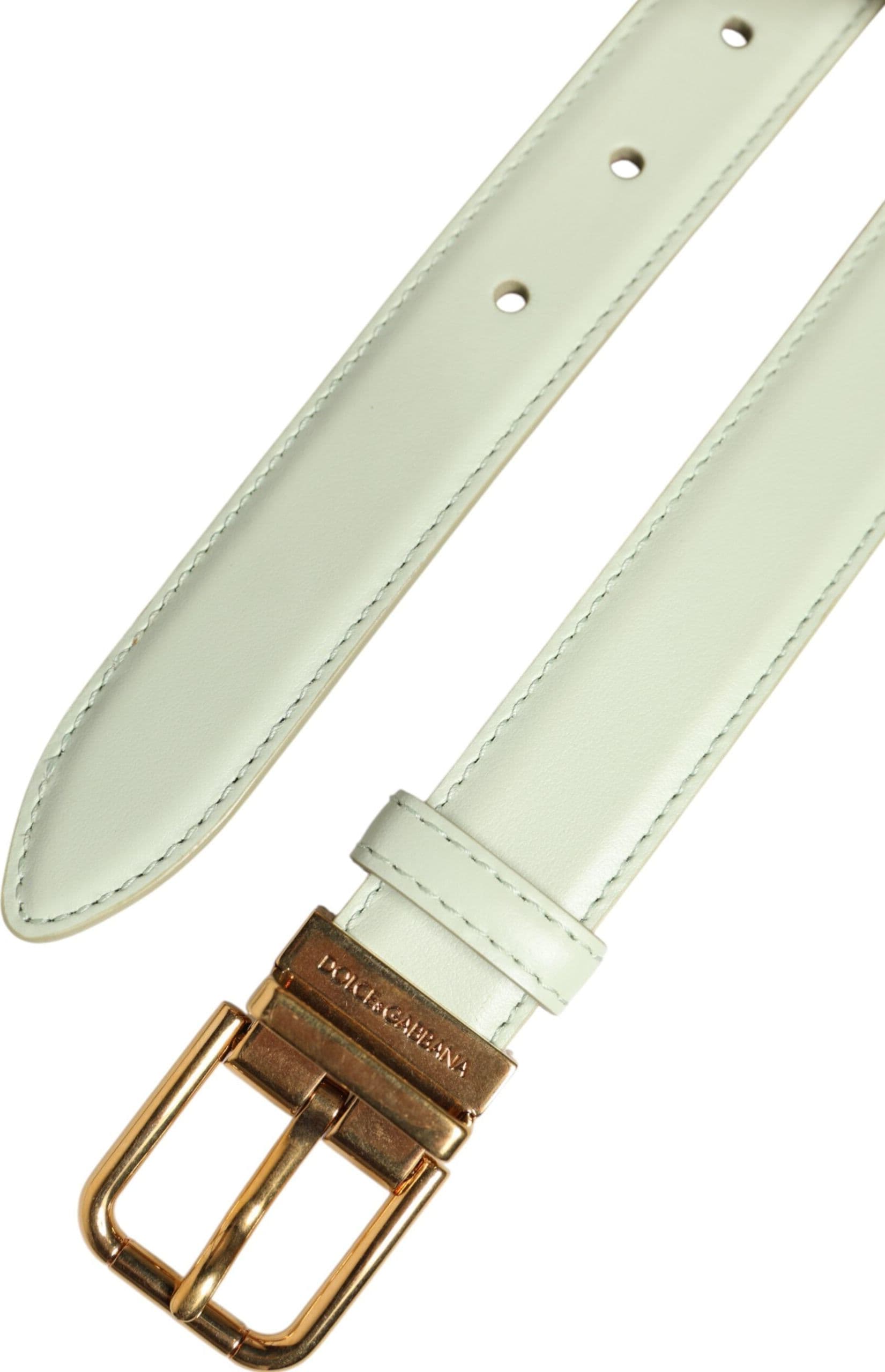 Dolce & Gabbana Light Green Leather Gold Metal Buckle Belt - 5