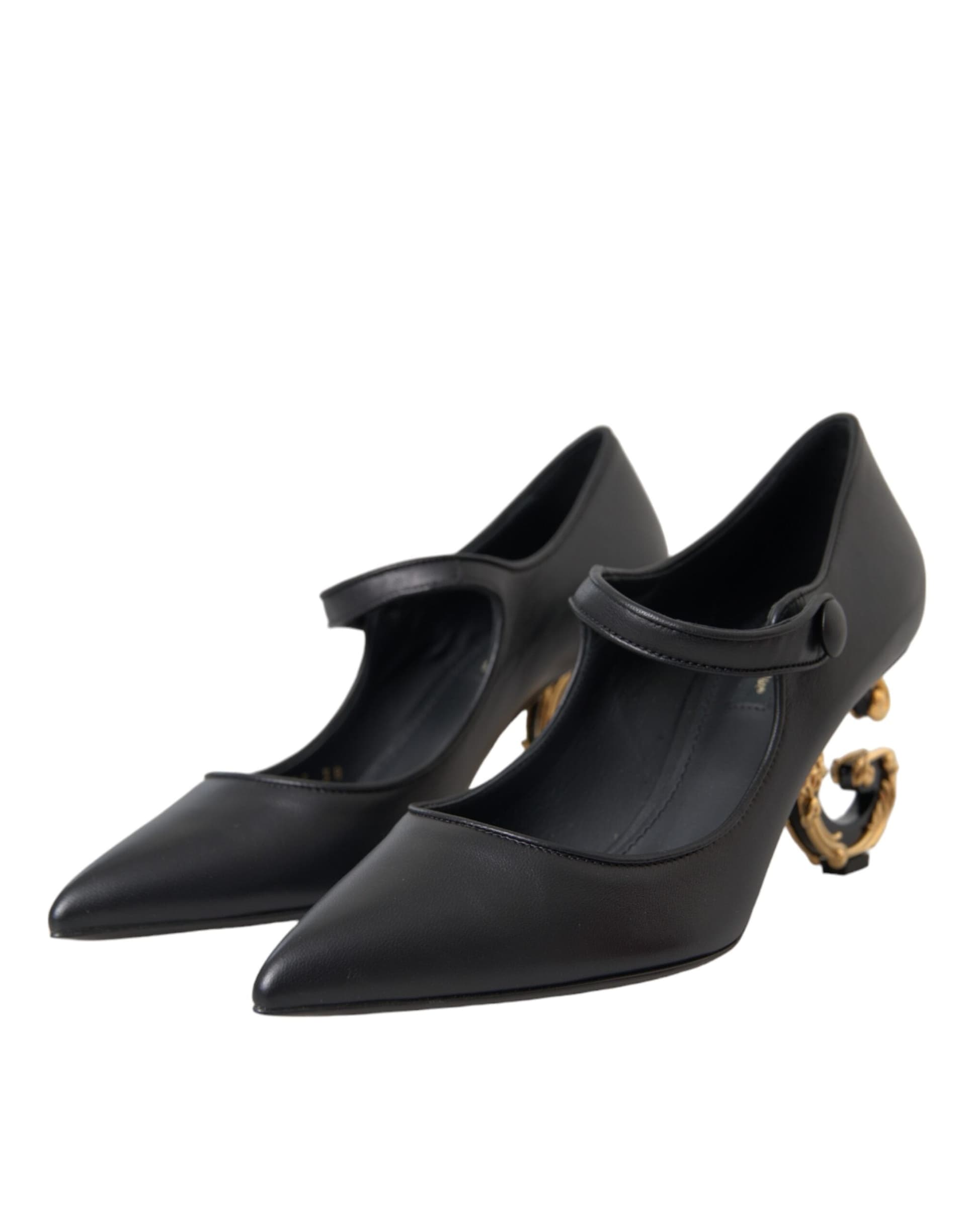 Dolce & Gabbana Black Leather Logo Heels Mary Janes Pumps Shoes - 3