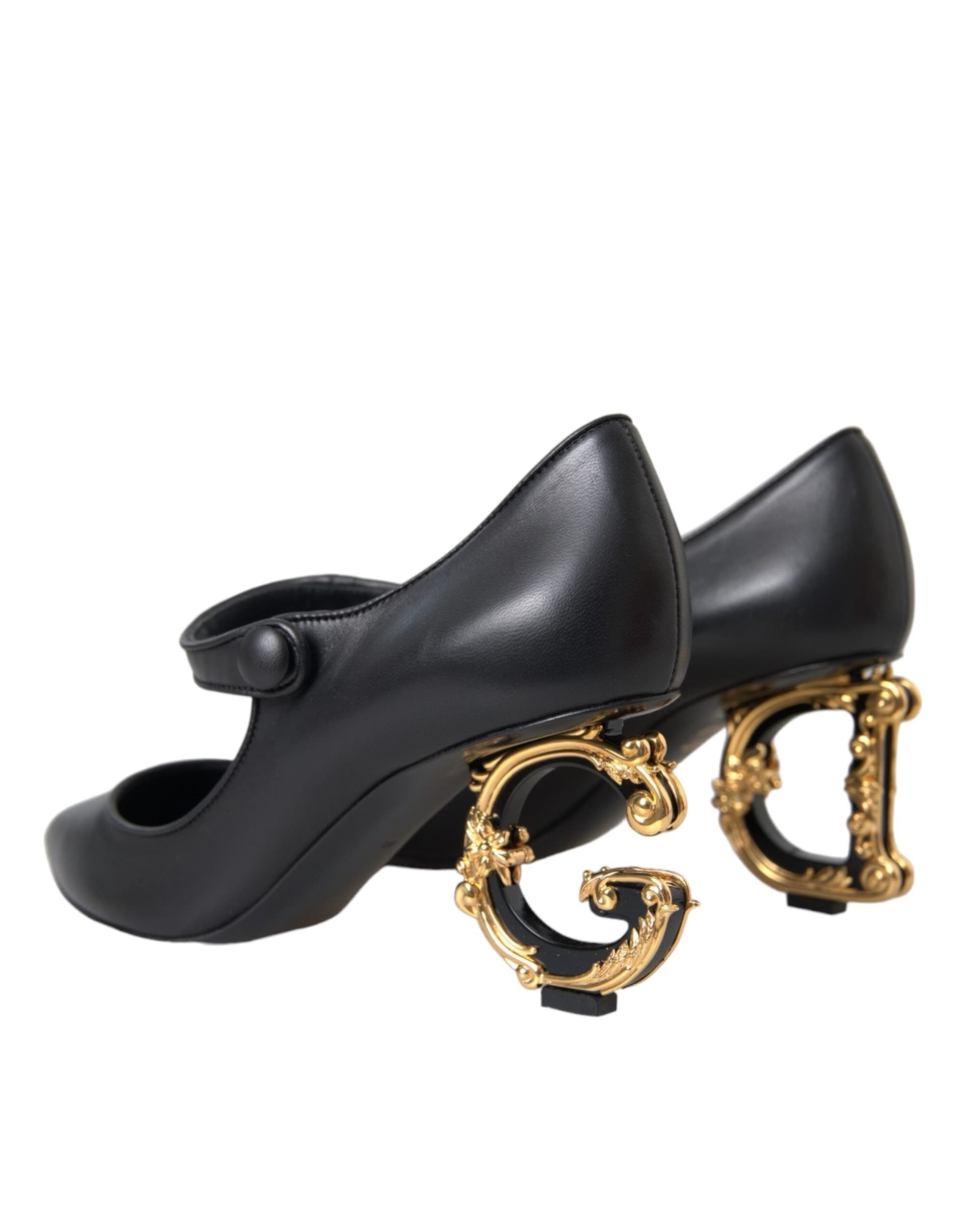 Dolce & Gabbana Black Leather Logo Heels Mary Janes Pumps Shoes - 4