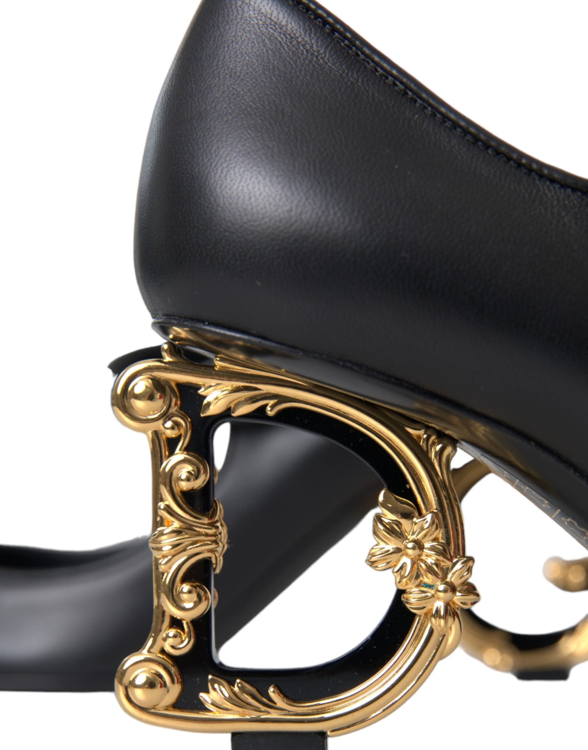 Dolce & Gabbana Black Leather Logo Heels Mary Janes Pumps Shoes - 5