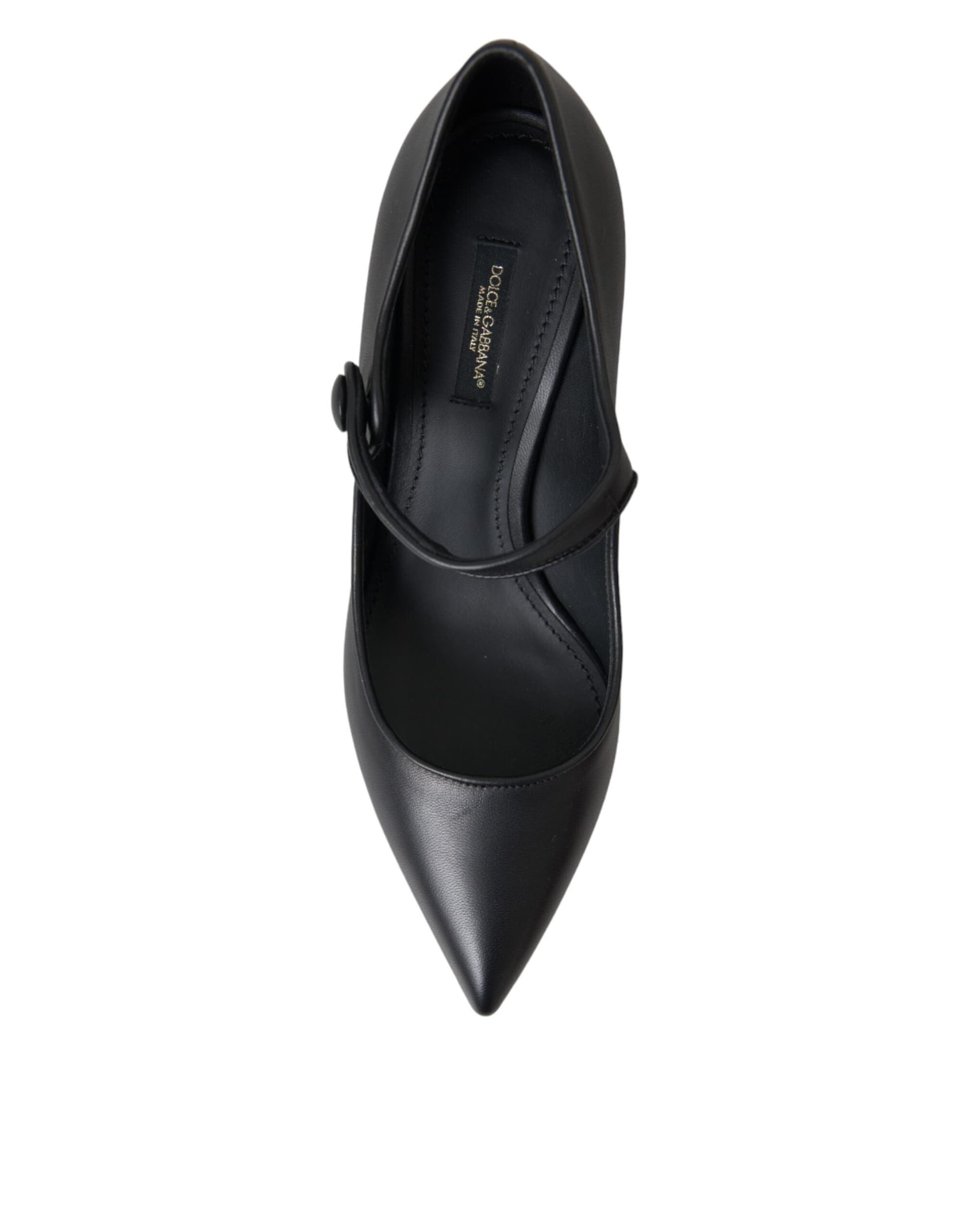 Dolce & Gabbana Black Leather Logo Heels Mary Janes Pumps Shoes - 6