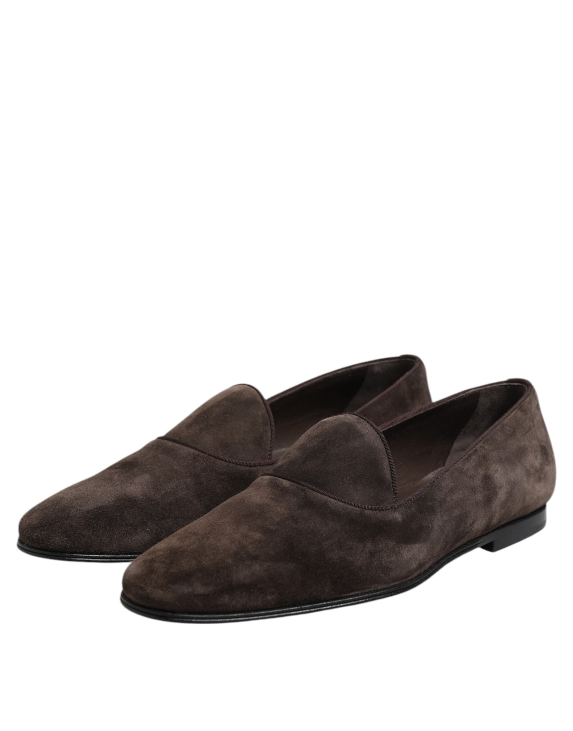 Dolce & Gabbana Brown Velvet Leather Slip On Loafers Shoes - 3