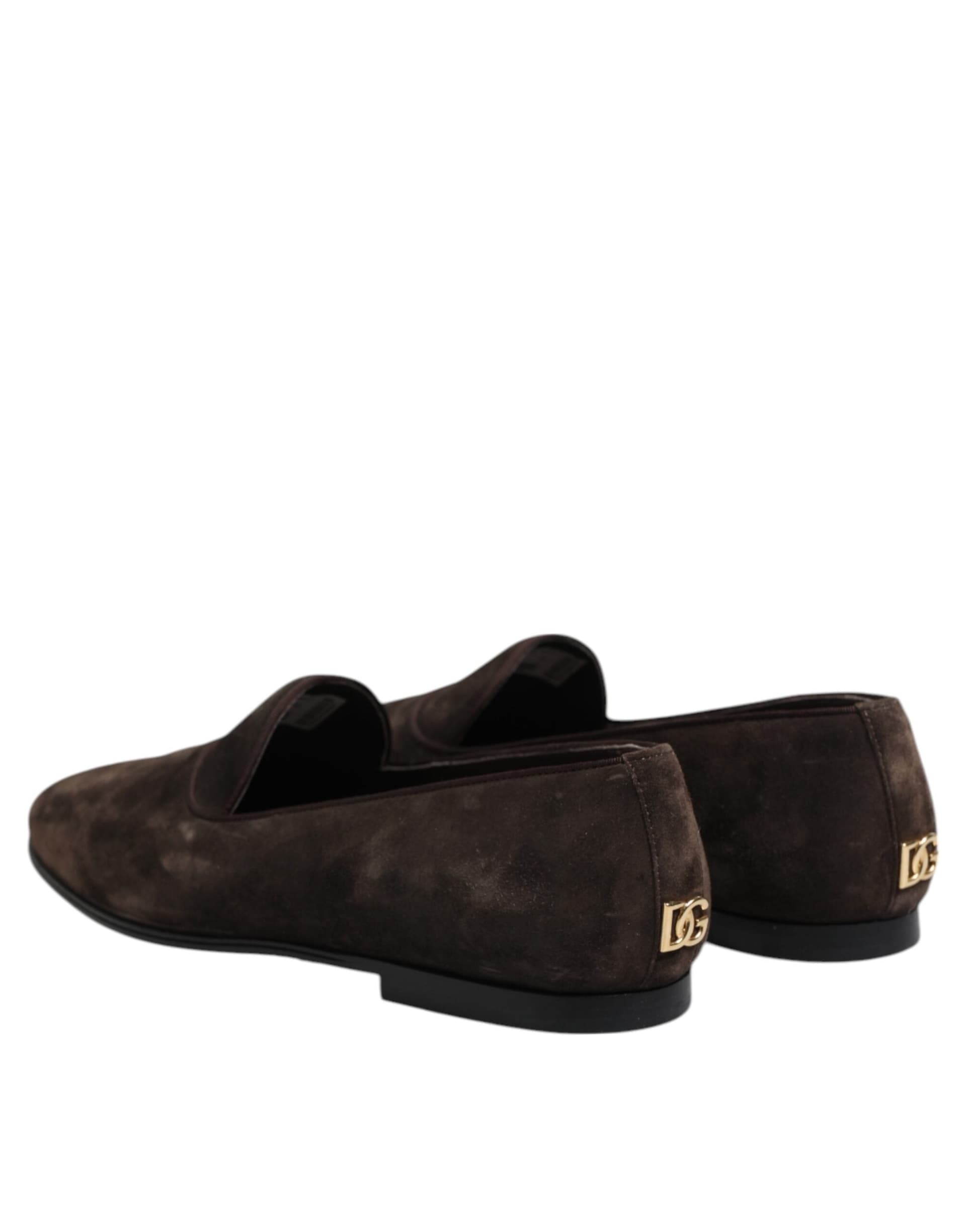 Dolce & Gabbana Brown Velvet Leather Slip On Loafers Shoes - 4