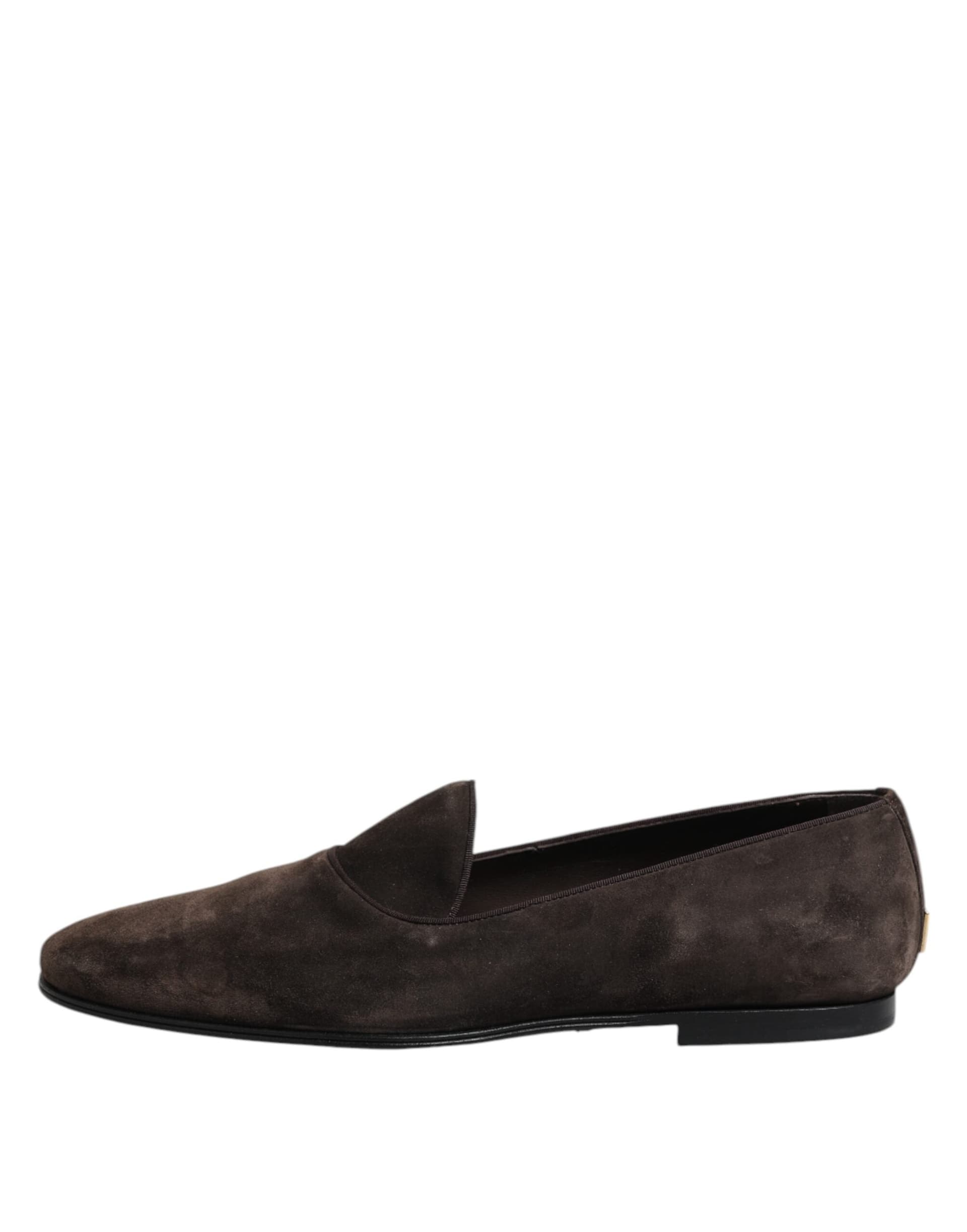 Dolce & Gabbana Brown Velvet Leather Slip On Loafers Shoes - 5