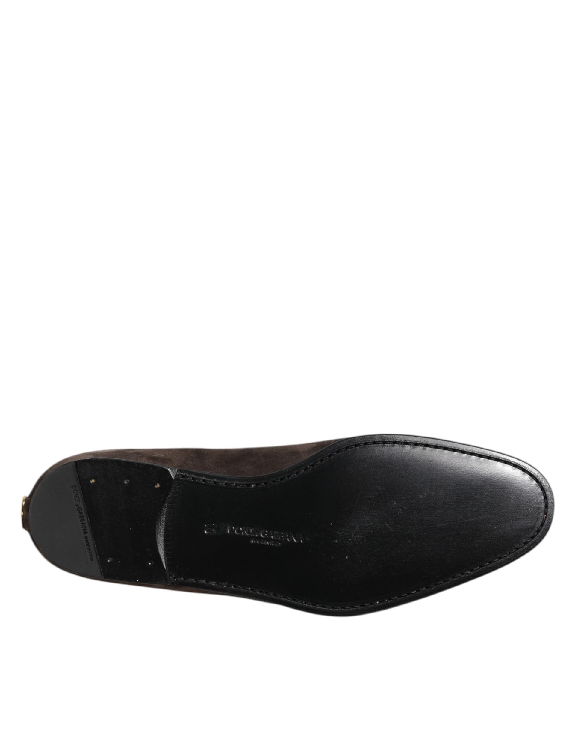Dolce & Gabbana Brown Velvet Leather Slip On Loafers Shoes - 8
