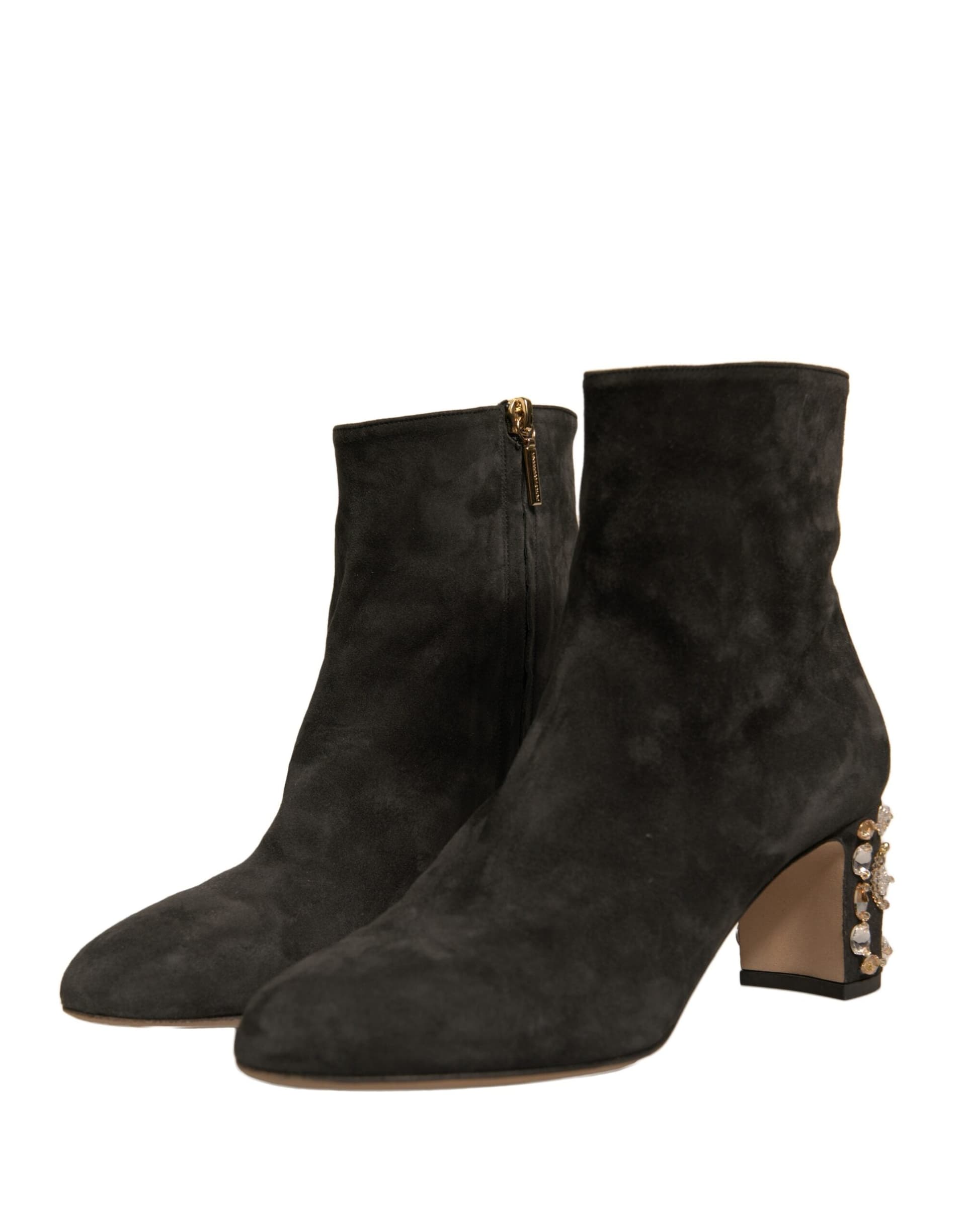 Dolce & Gabbana Black Embellished Heel Ankle Boots Shoes - 2