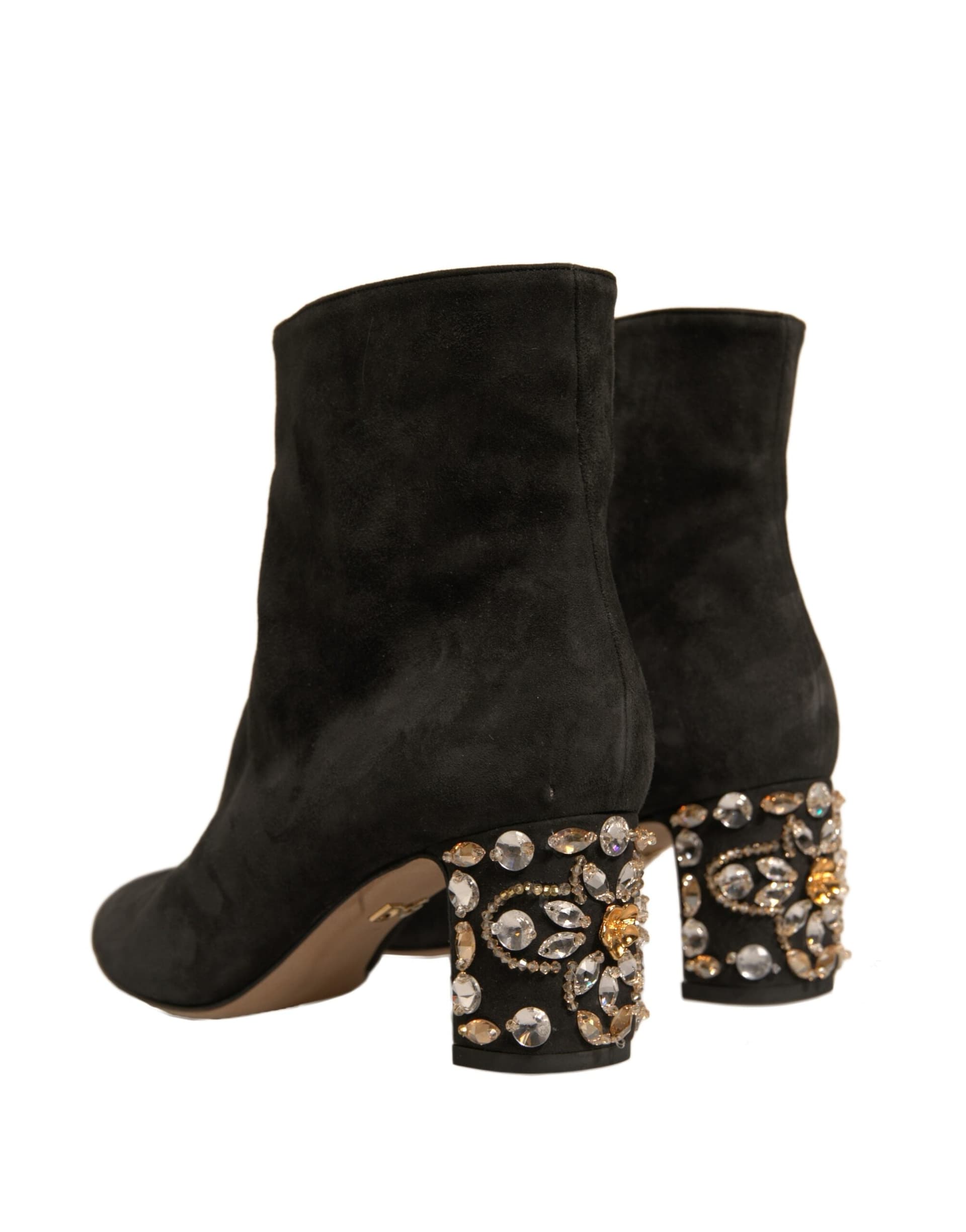 Dolce & Gabbana Black Embellished Heel Ankle Boots Shoes - 3