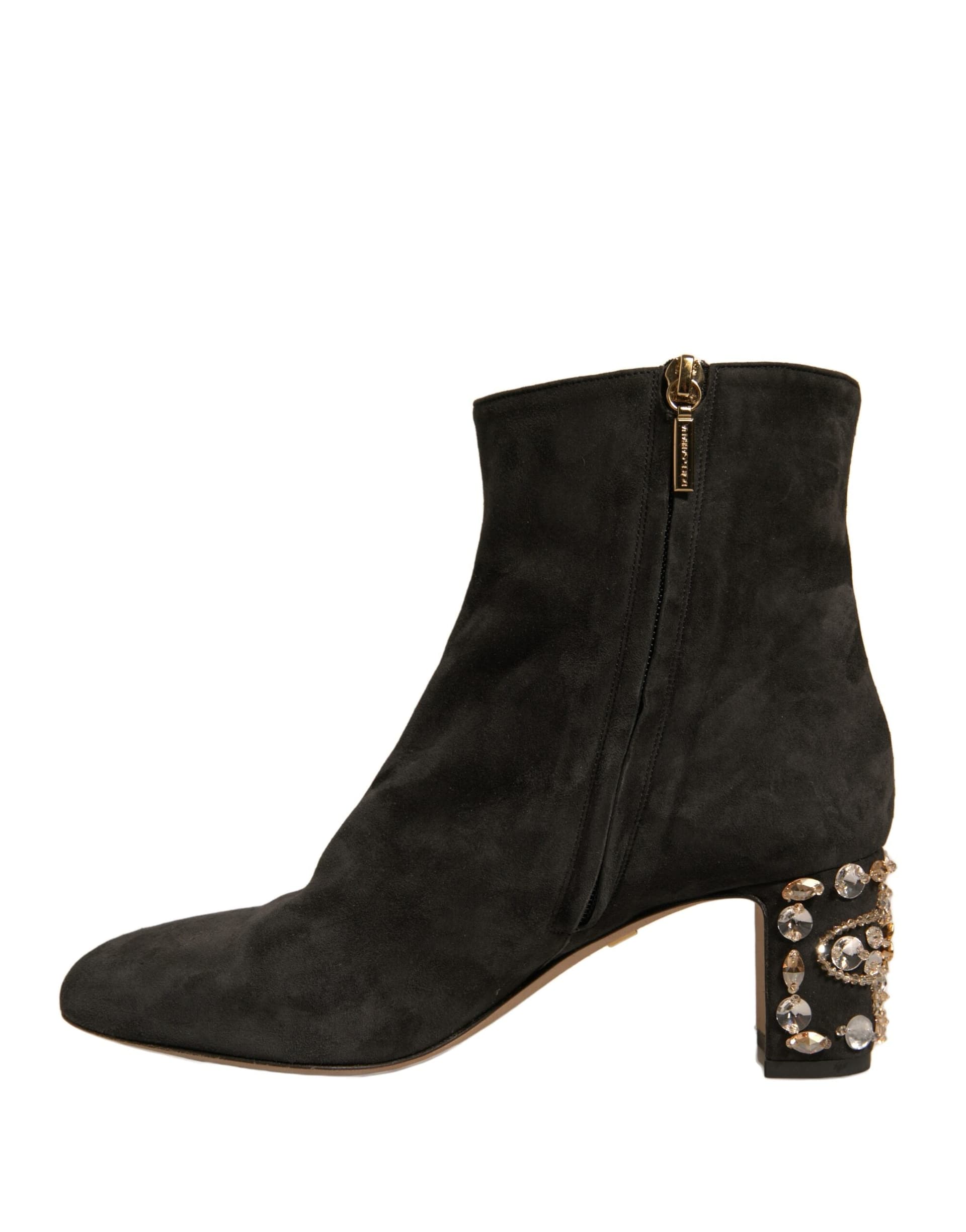 Dolce & Gabbana Black Embellished Heel Ankle Boots Shoes - 4