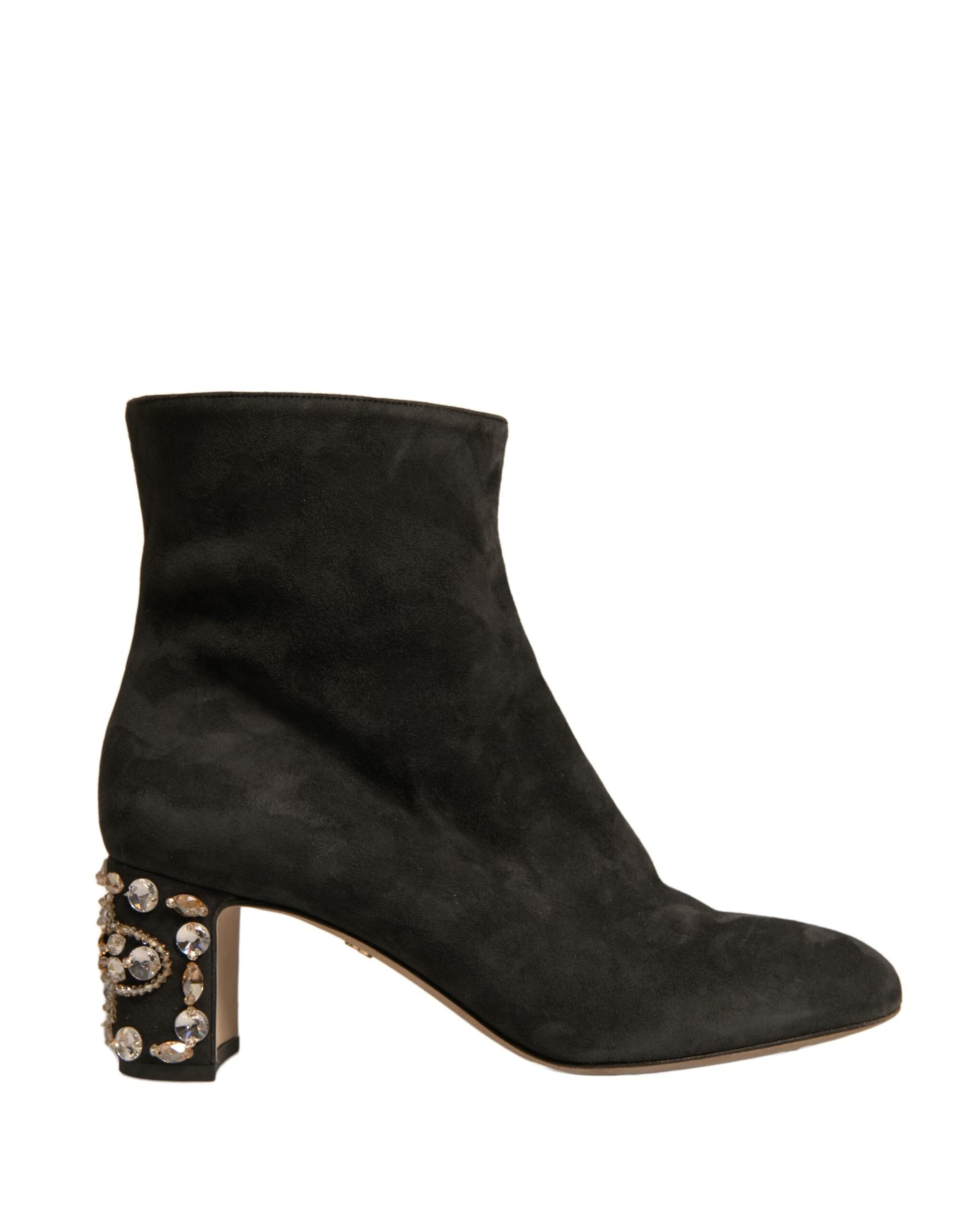 Dolce & Gabbana Black Embellished Heel Ankle Boots Shoes - 5