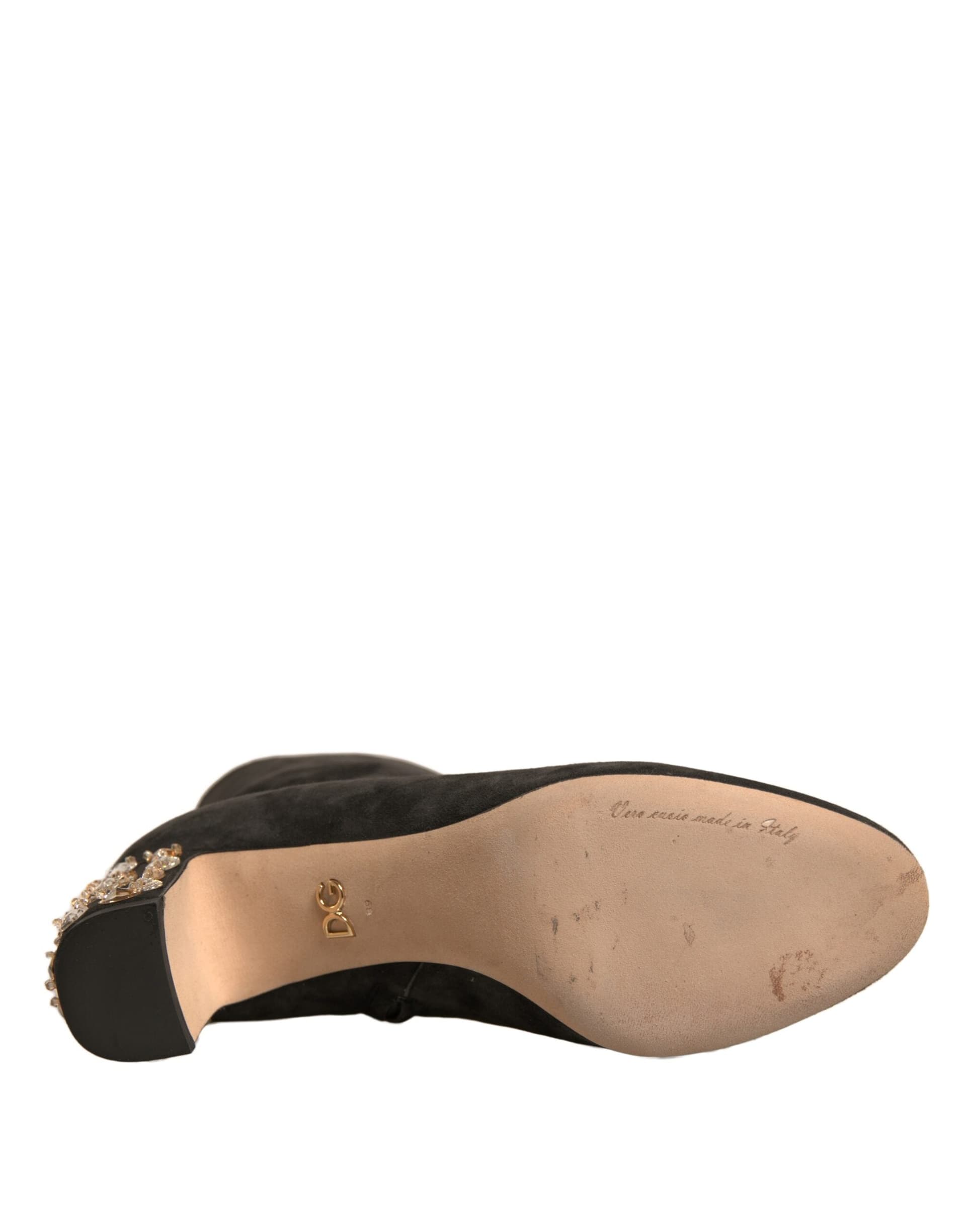 Dolce & Gabbana Black Embellished Heel Ankle Boots Shoes - 6