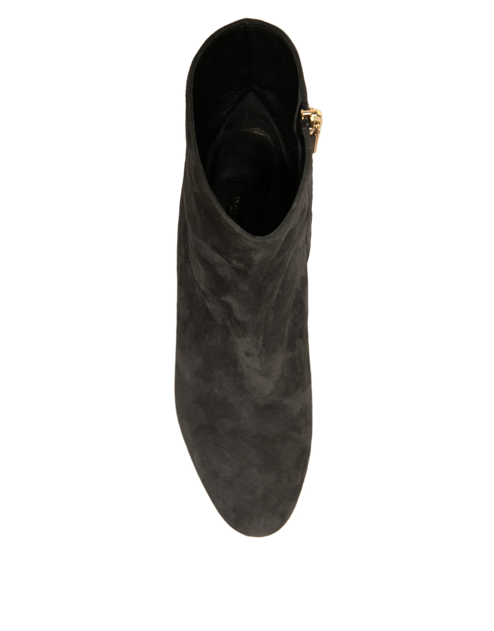 Dolce & Gabbana Black Embellished Heel Ankle Boots Shoes - 7