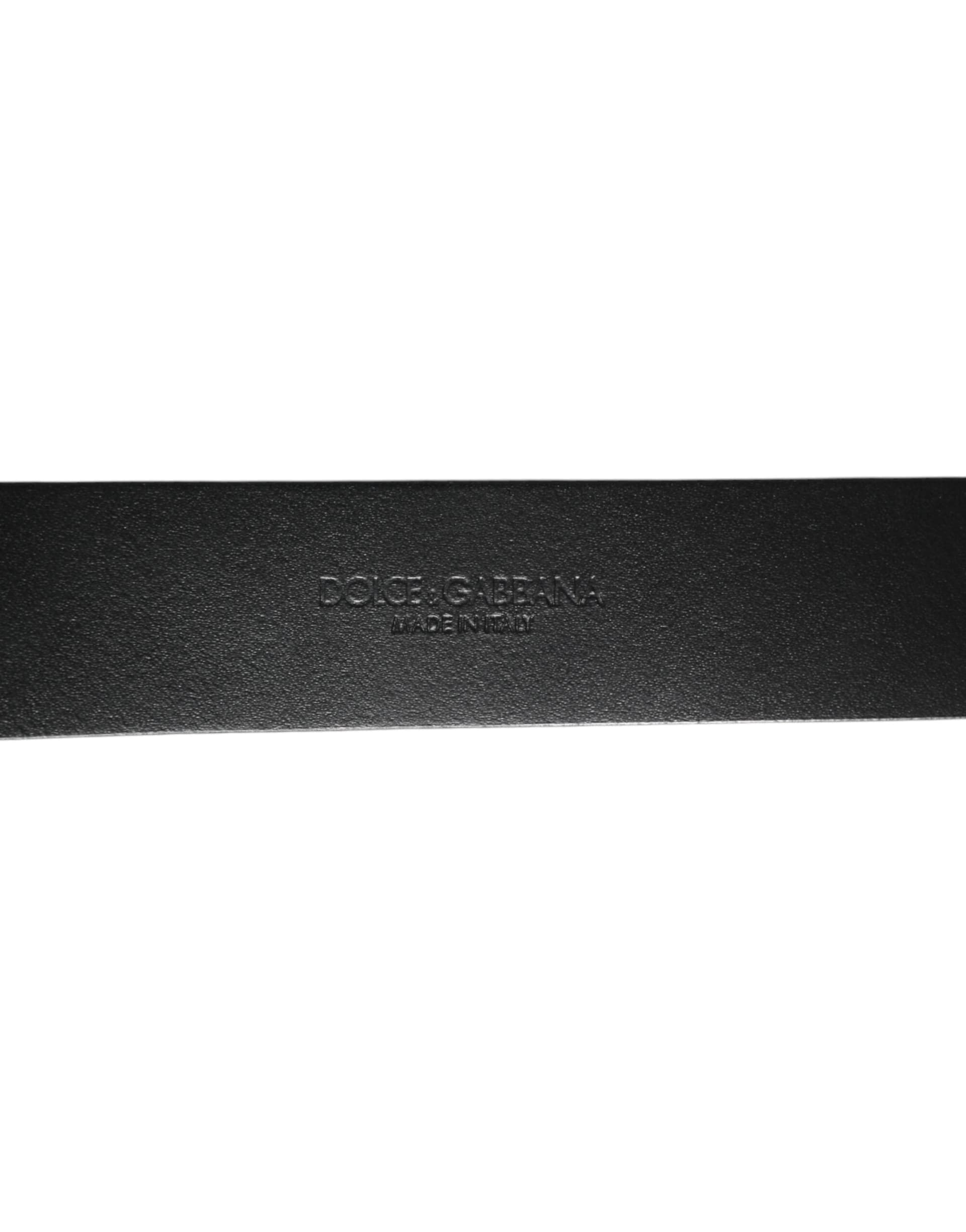 Dolce & Gabbana Black Silver Pebbled Texture Leather Buckle Men Belt - 3