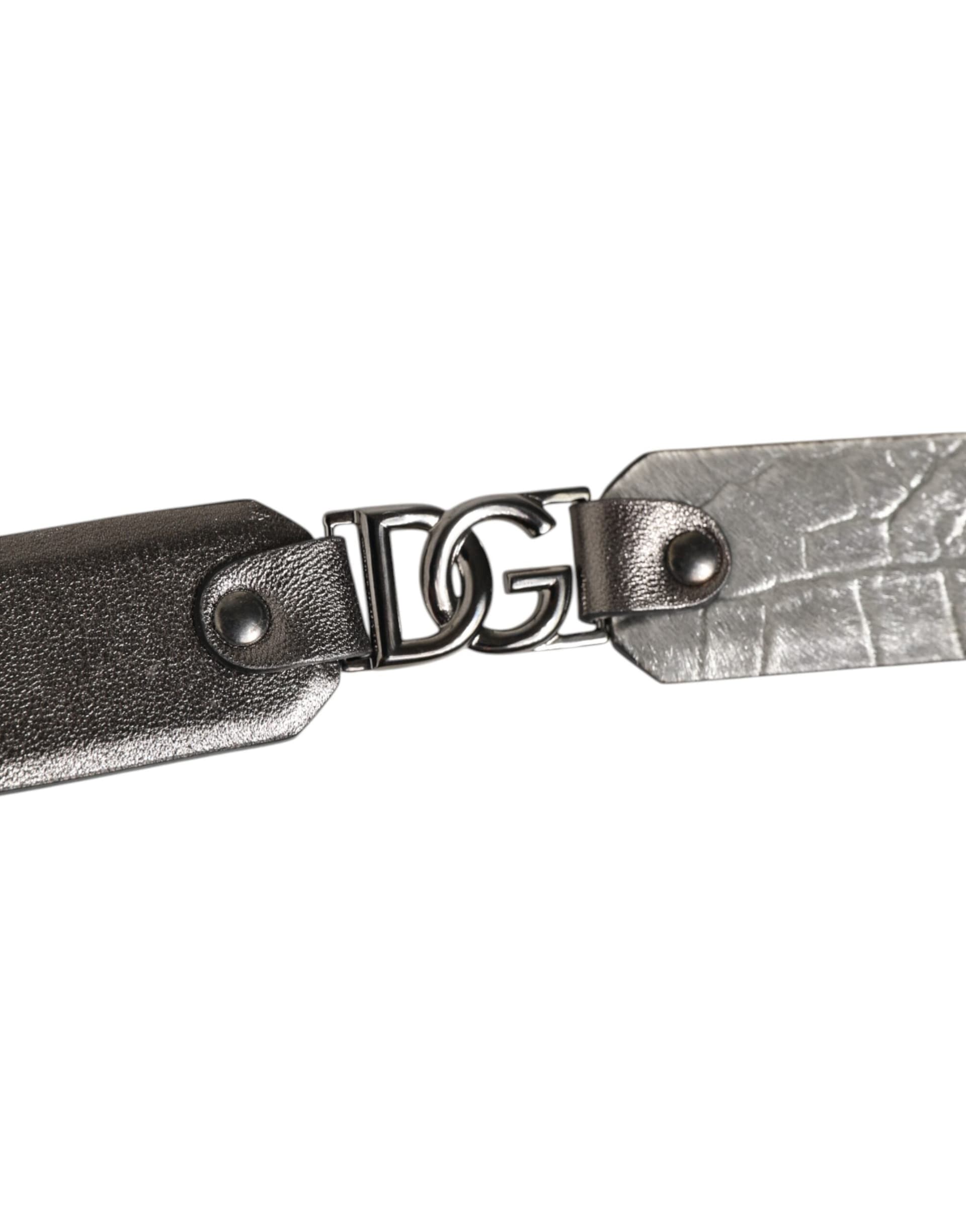 Dolce & Gabbana Black Silver Pebbled Texture Leather Buckle Men Belt - 4