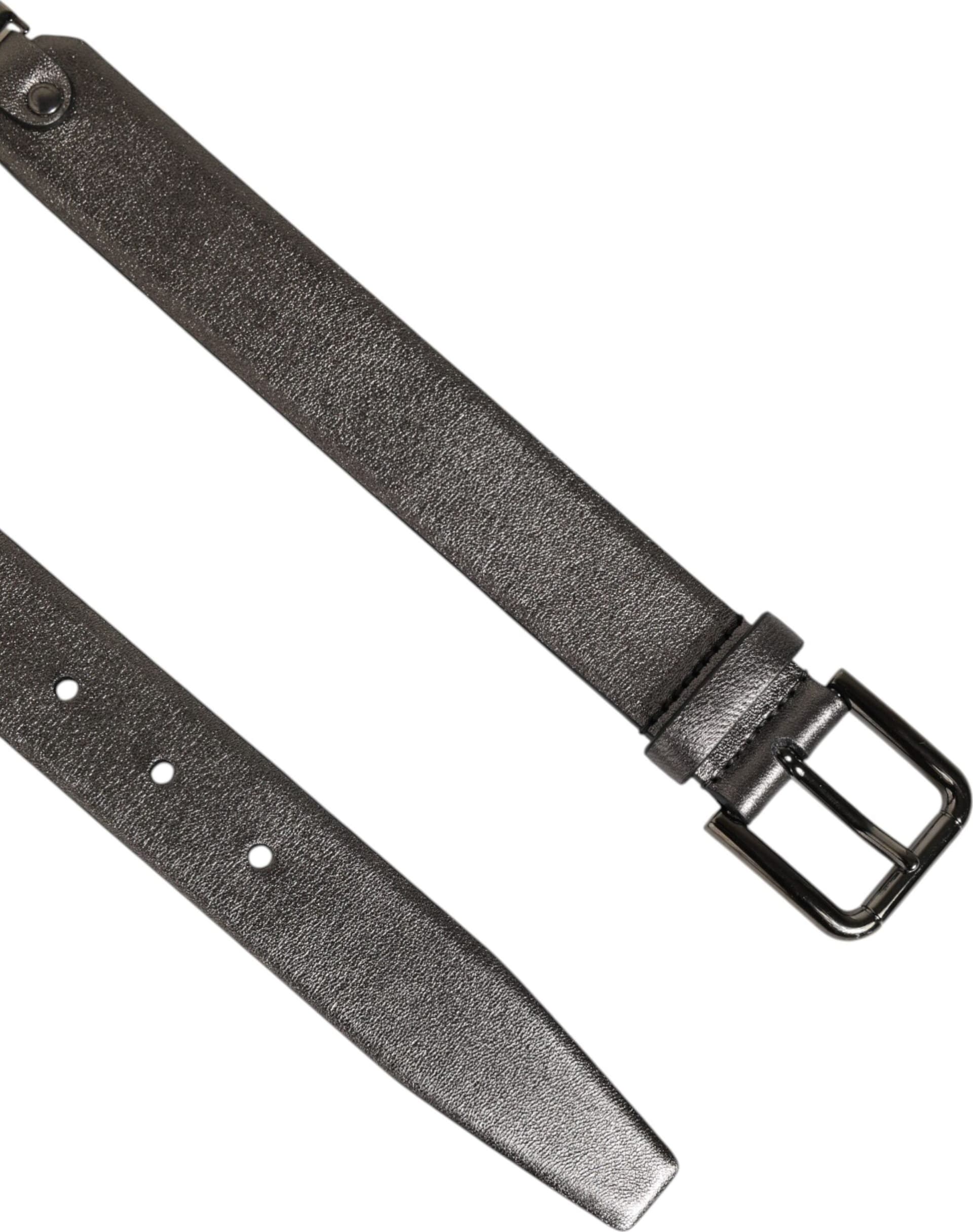 Dolce & Gabbana Black Silver Pebbled Texture Leather Buckle Men Belt - 5