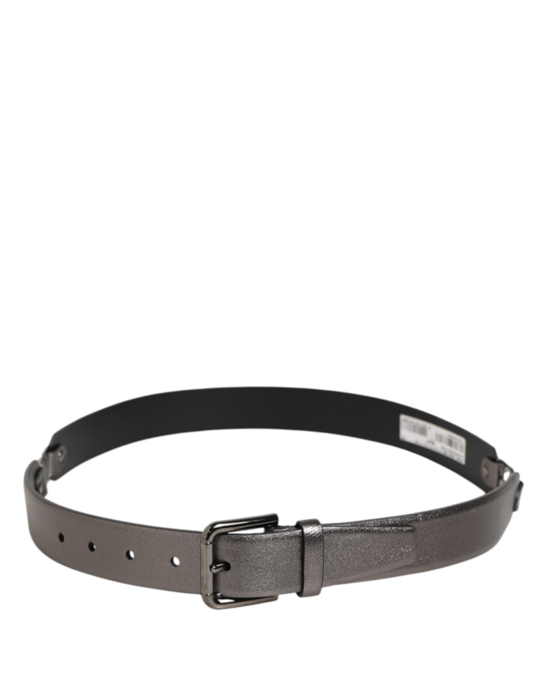 Dolce & Gabbana Black Silver Pebbled Texture Leather Buckle Men Belt - 6