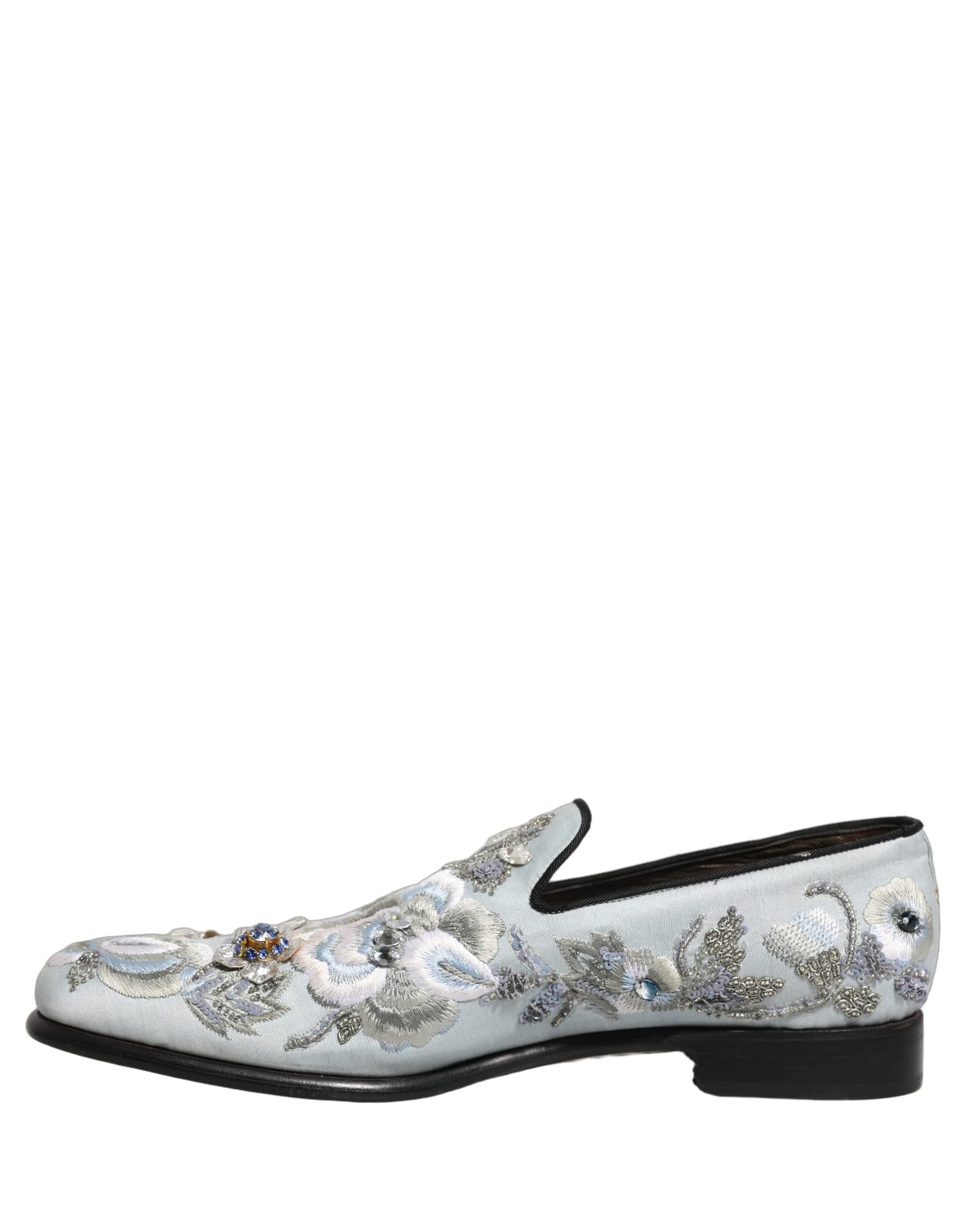 Dolce & Gabbana White Floral Embellished Men Loafers  Shoes - 6