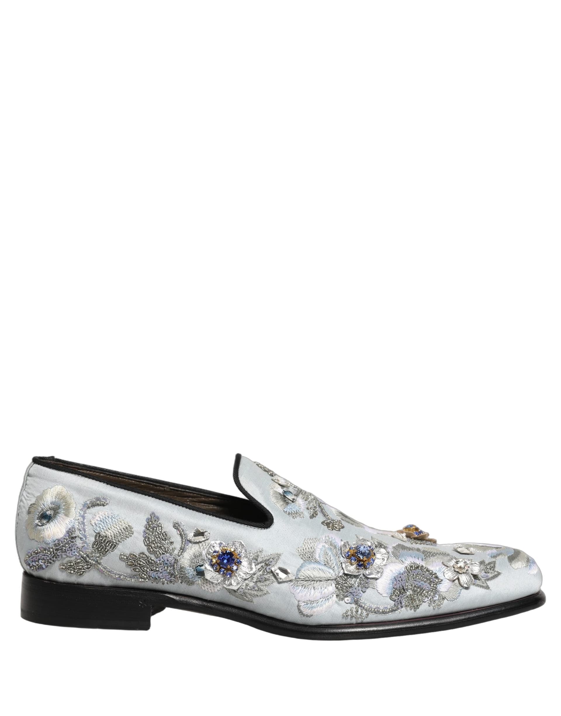 Dolce & Gabbana White Floral Embellished Men Loafers  Shoes - 8