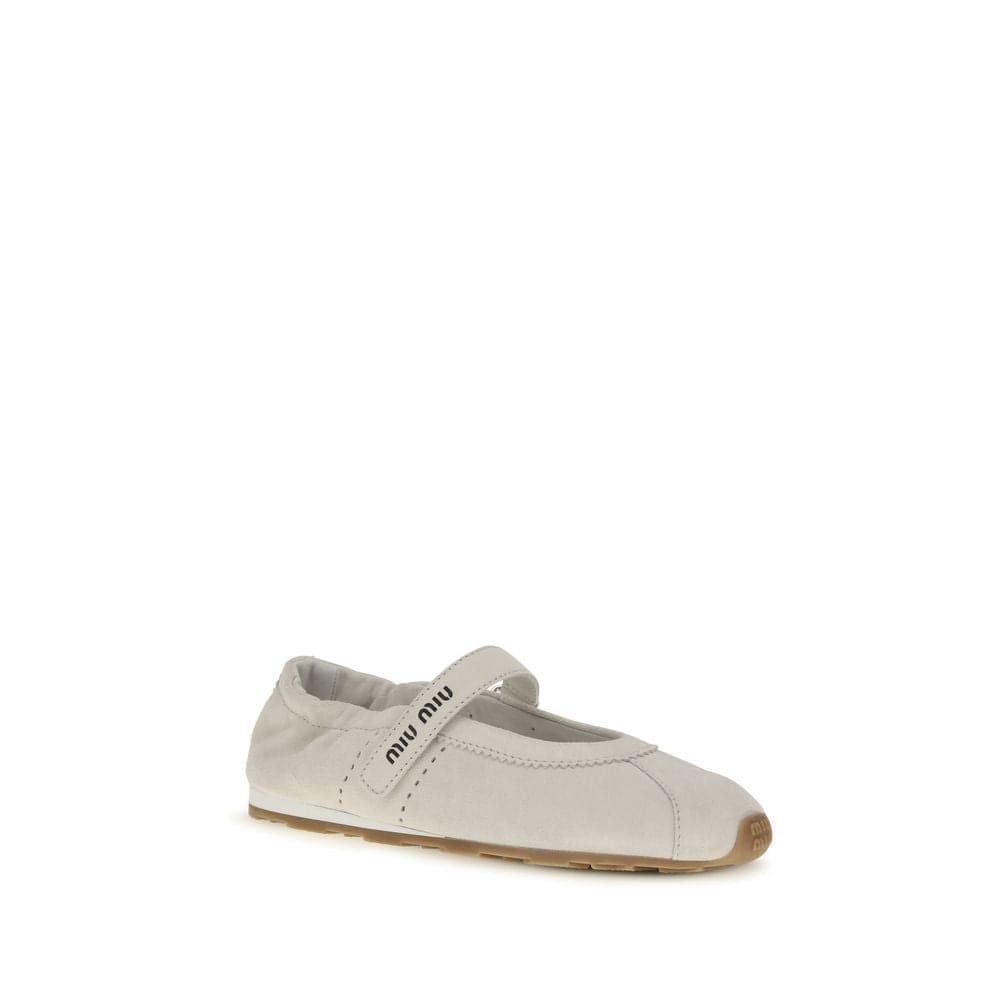 Miu Miu White Calf Leather Bos Taurus Ballet Flats - 2