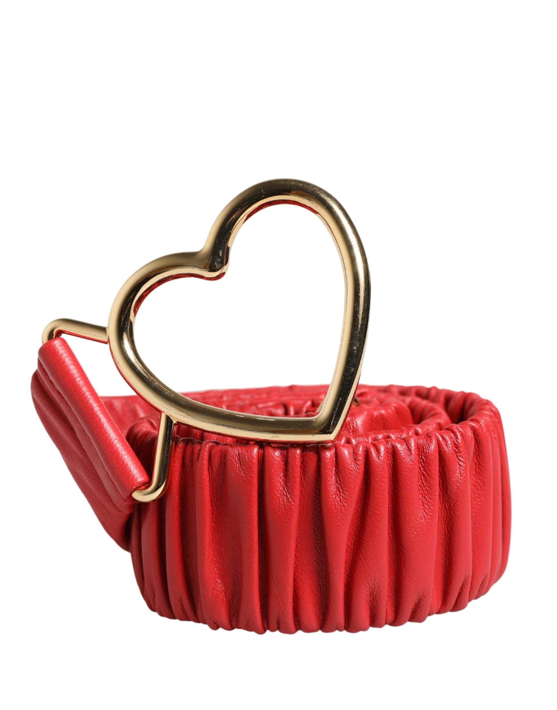 Dolce & Gabbana Red Leather Gold Heart Metal Buckle Belt - 2