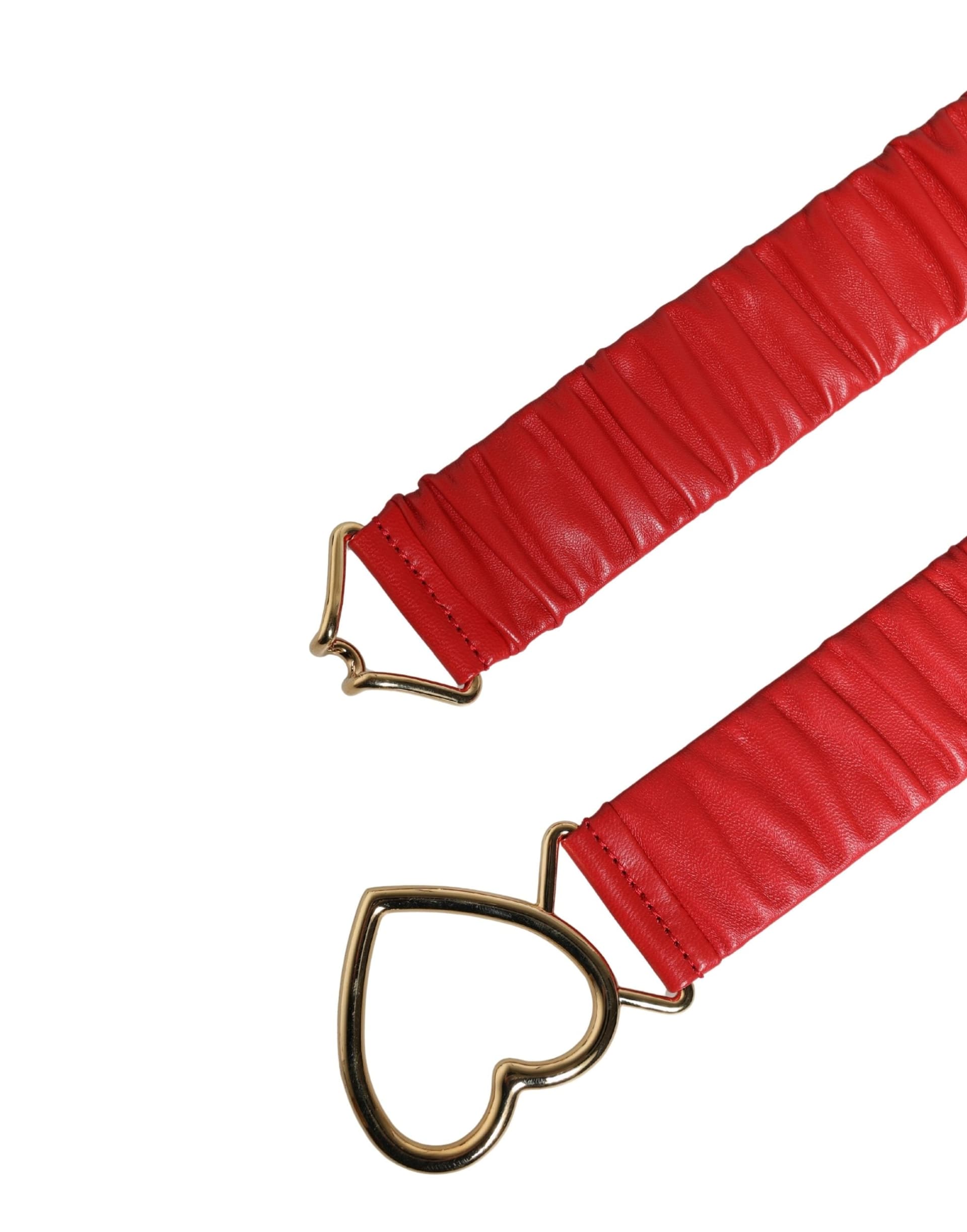 Dolce & Gabbana Red Leather Gold Heart Metal Buckle Belt - 7