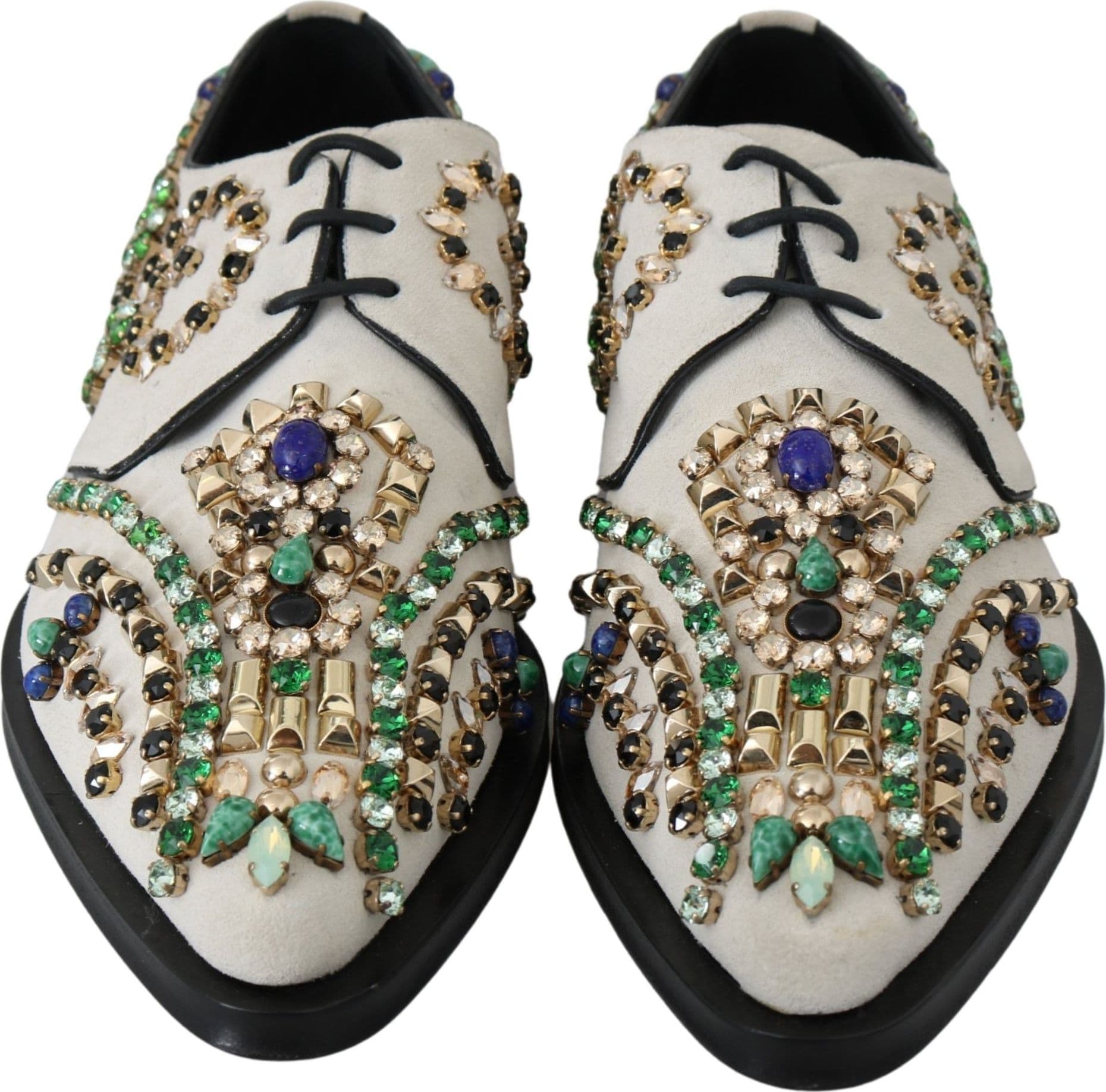 Dolce & Gabbana White Suede Crystal Dress Broque Shoes - 3