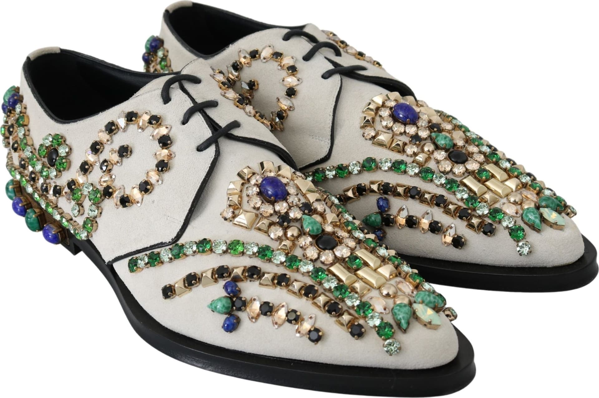 Dolce & Gabbana White Suede Crystal Dress Broque Shoes - 4