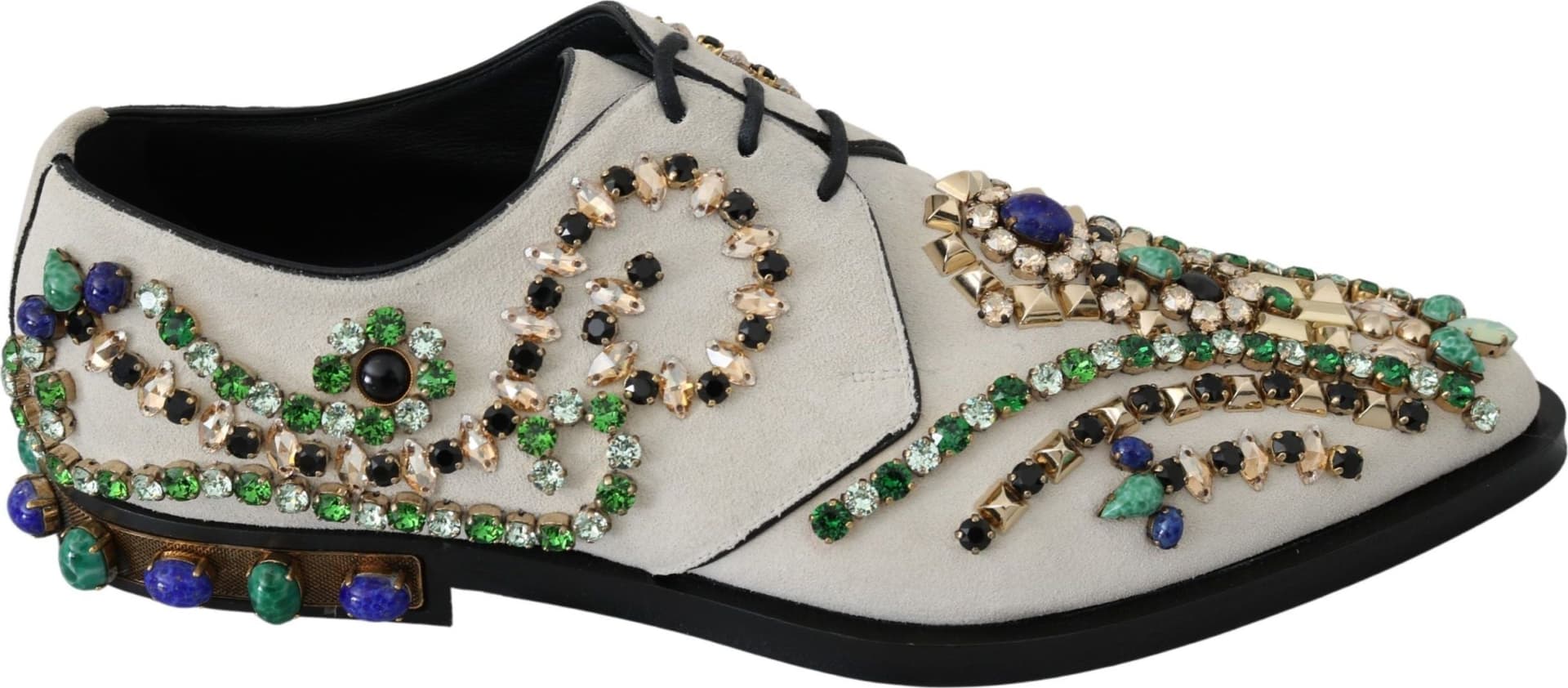 Dolce & Gabbana White Suede Crystal Dress Broque Shoes - 6
