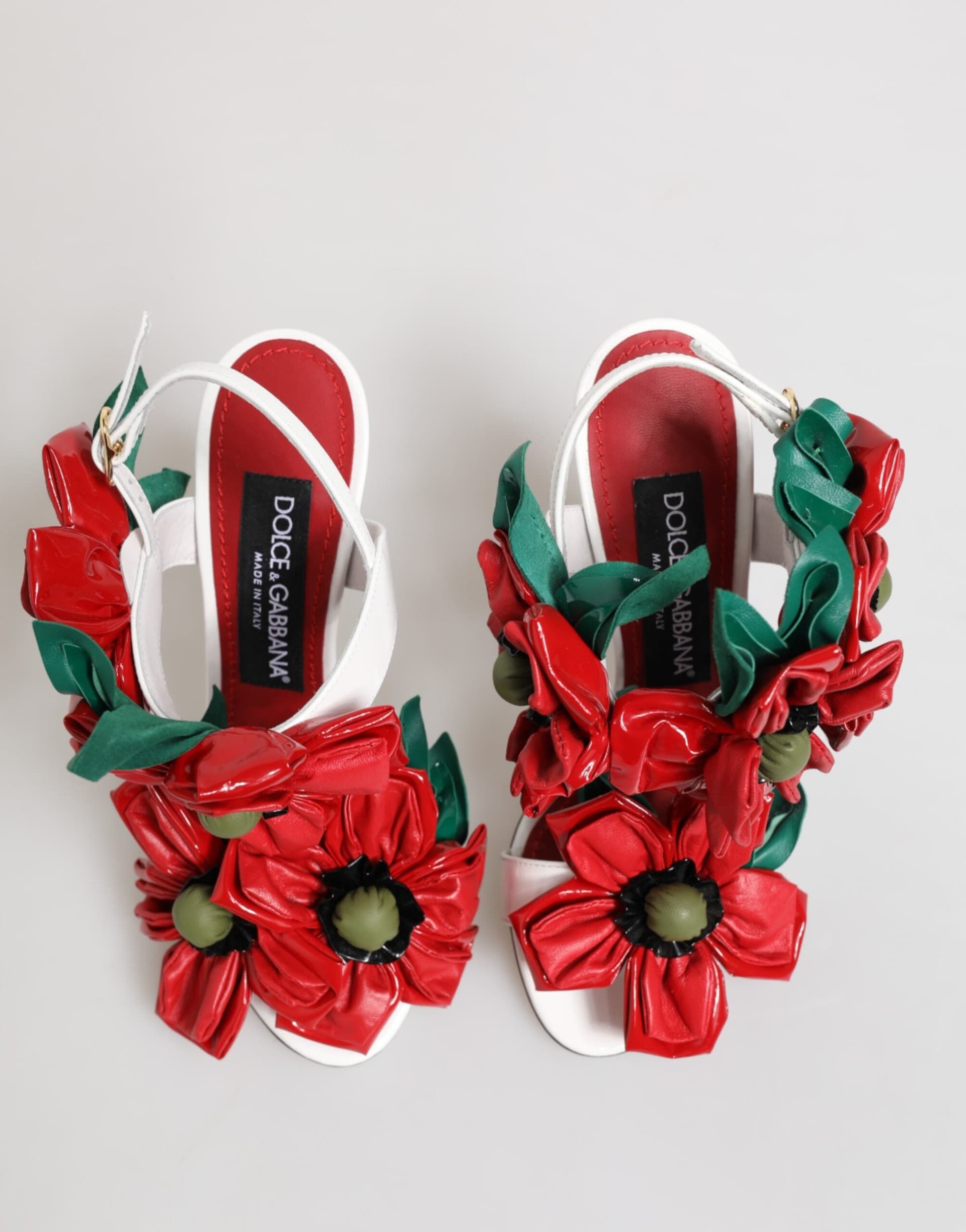 Dolce & Gabbana White Red Floral Detailing Sandals Shoes - 2
