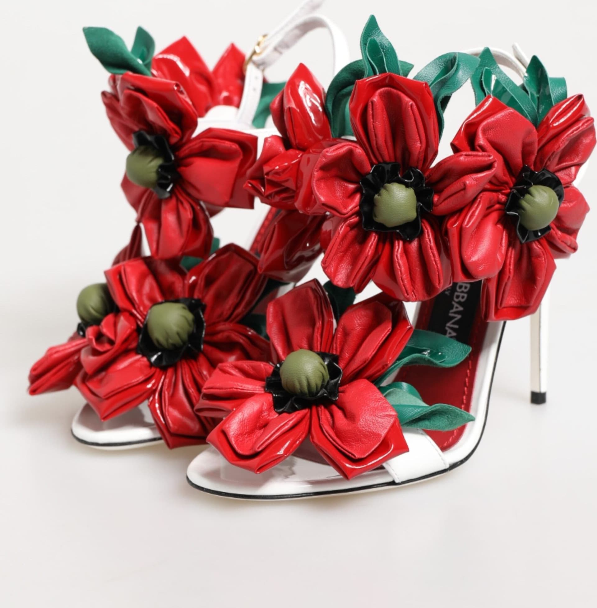 Dolce & Gabbana White Red Floral Detailing Sandals Shoes - 3