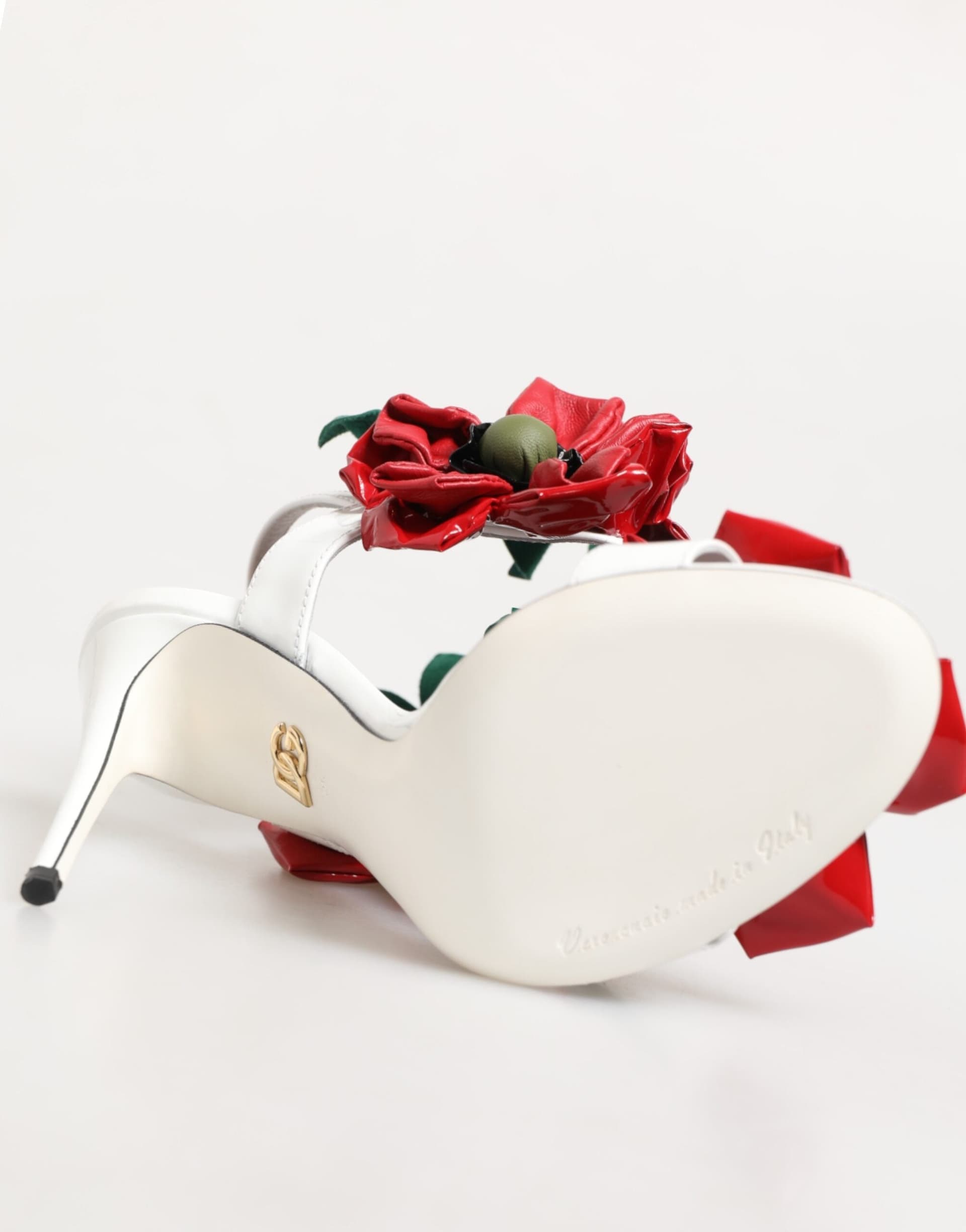 Dolce & Gabbana White Red Floral Detailing Sandals Shoes - 8
