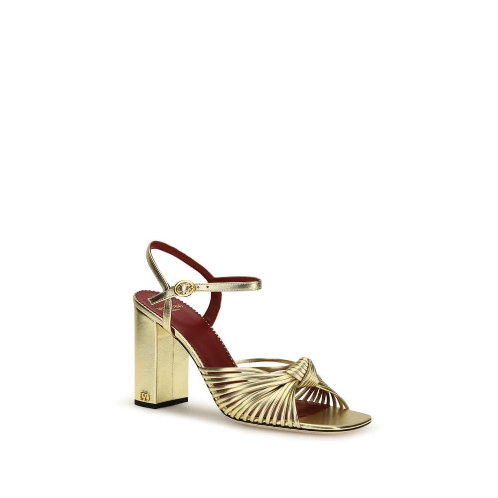Valentino Garavani Gold Calf Leather Bos Taurus Platform Sandals - 2