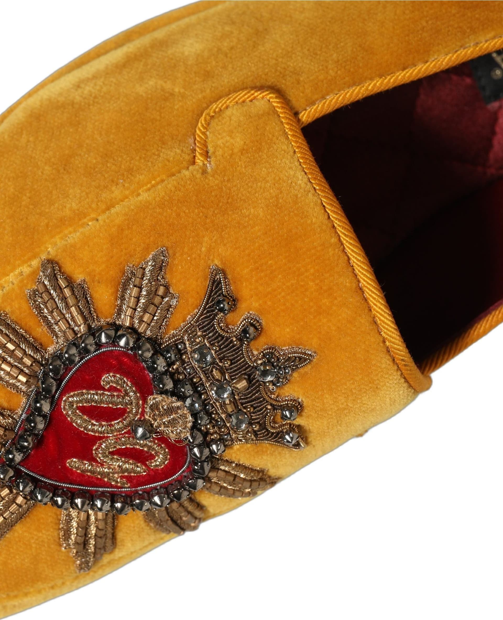 Dolce & Gabbana Yellow Velvet DG Heart Loafers Flats Shoes - 2