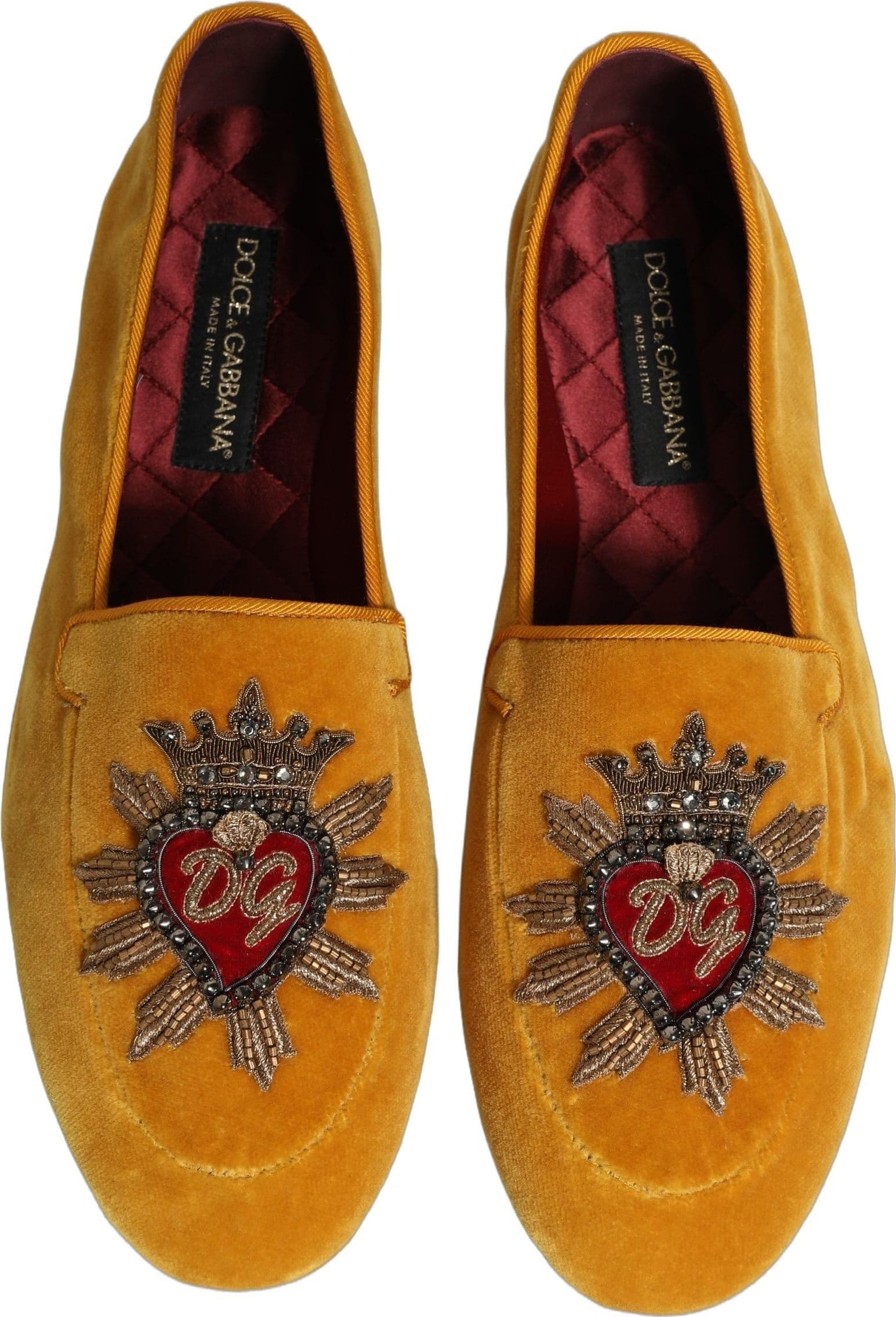 Dolce & Gabbana Yellow Velvet DG Heart Loafers Flats Shoes - 4