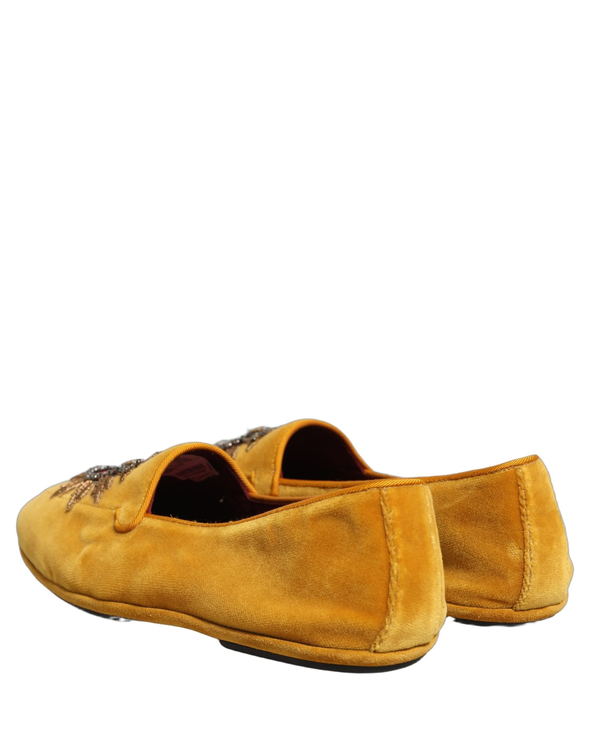 Dolce & Gabbana Yellow Velvet DG Heart Loafers Flats Shoes - 6