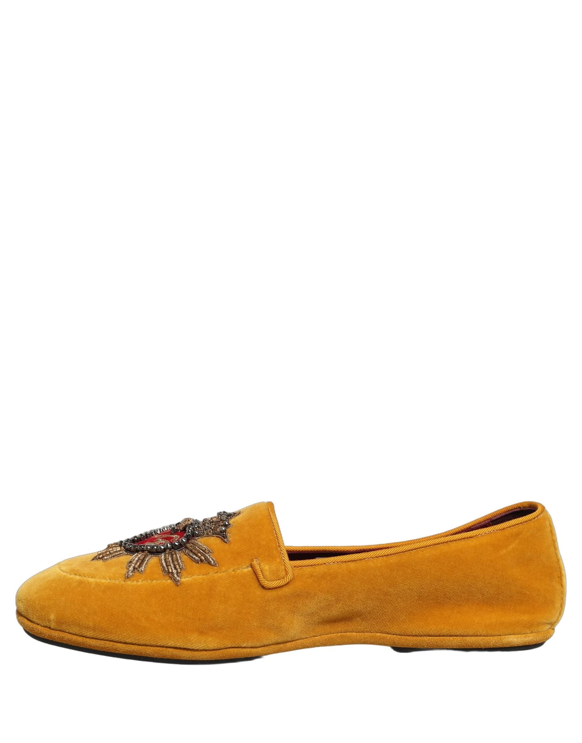 Dolce & Gabbana Yellow Velvet DG Heart Loafers Flats Shoes - 7