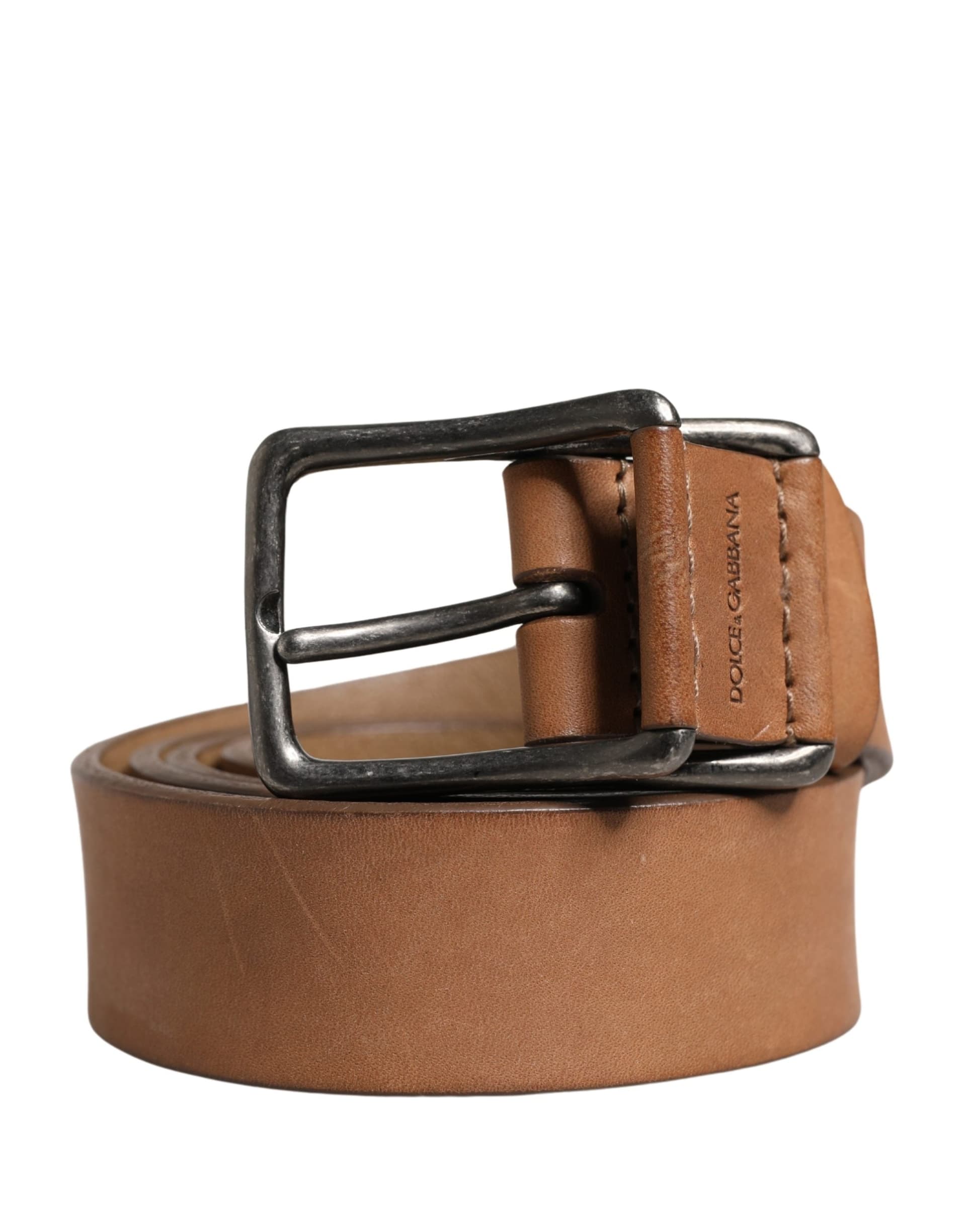Dolce & Gabbana Men Brown Leather Classic Metal Buckle Belt - 2